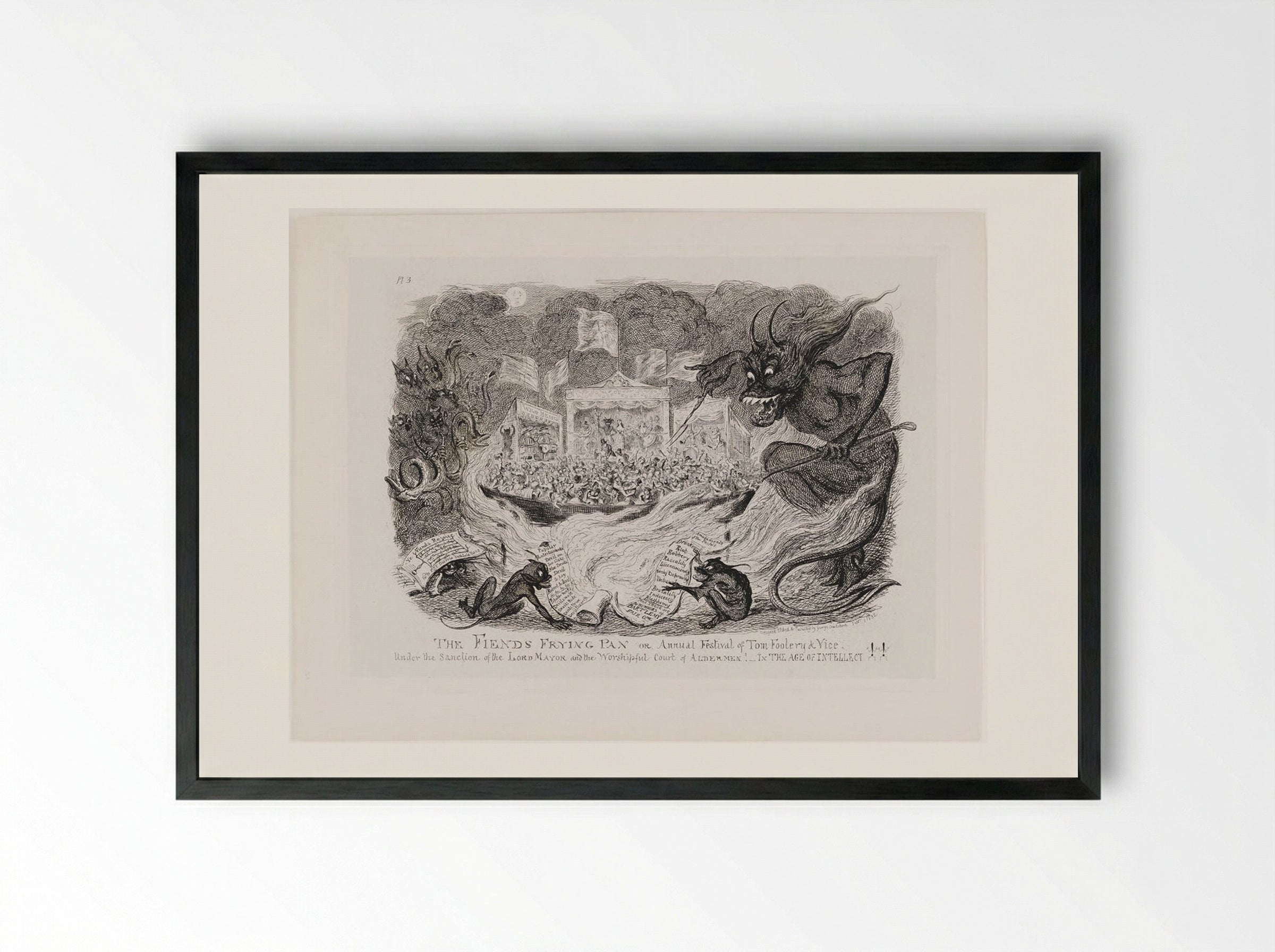 The Fiends of Frying Pan or Annual Festival or Tom Foolery & Vice - George Cruikshank - Framed Print Black