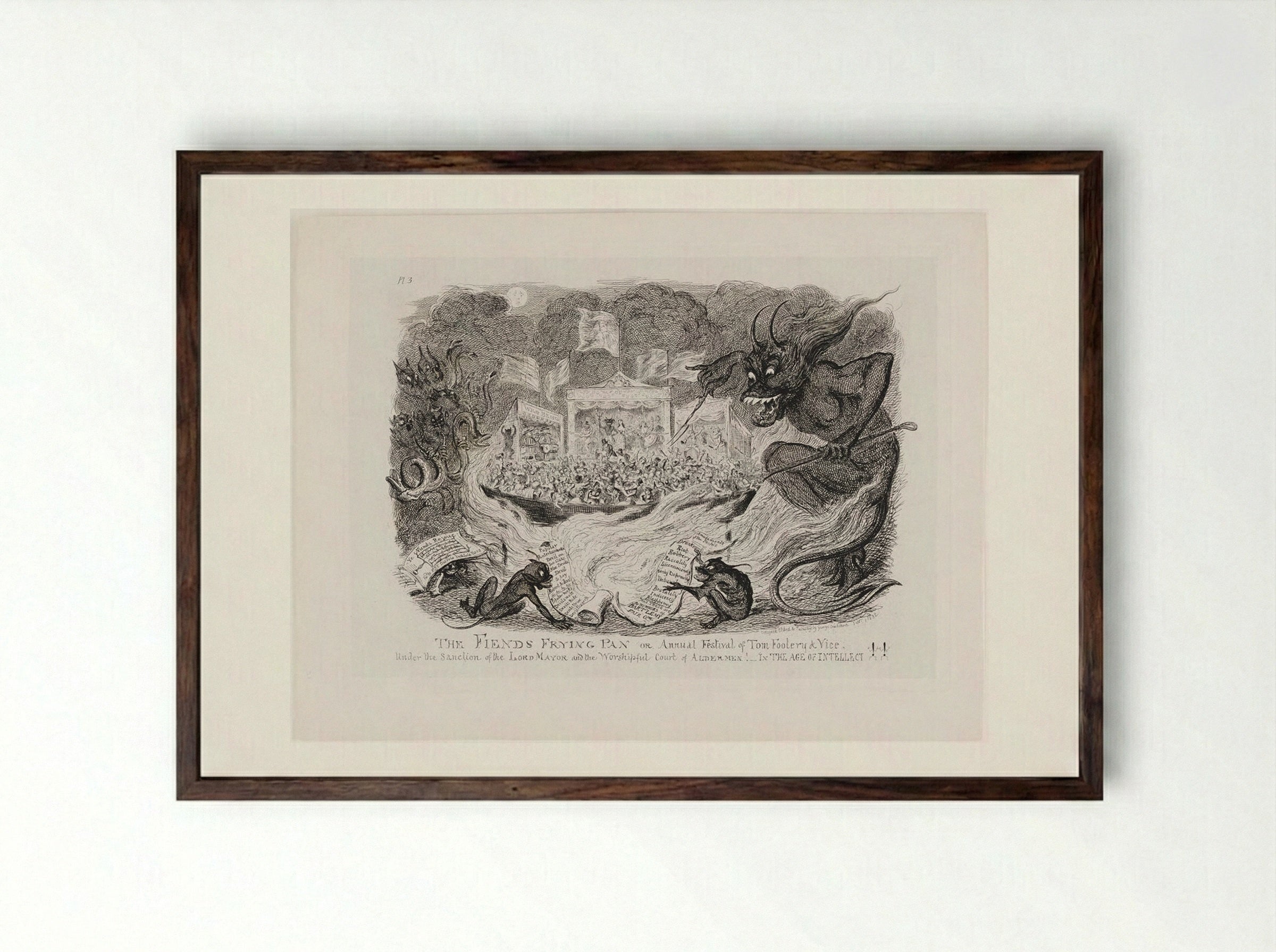 The Fiends of Frying Pan or Annual Festival or Tom Foolery & Vice - George Cruikshank - Framed Print Dark Wood