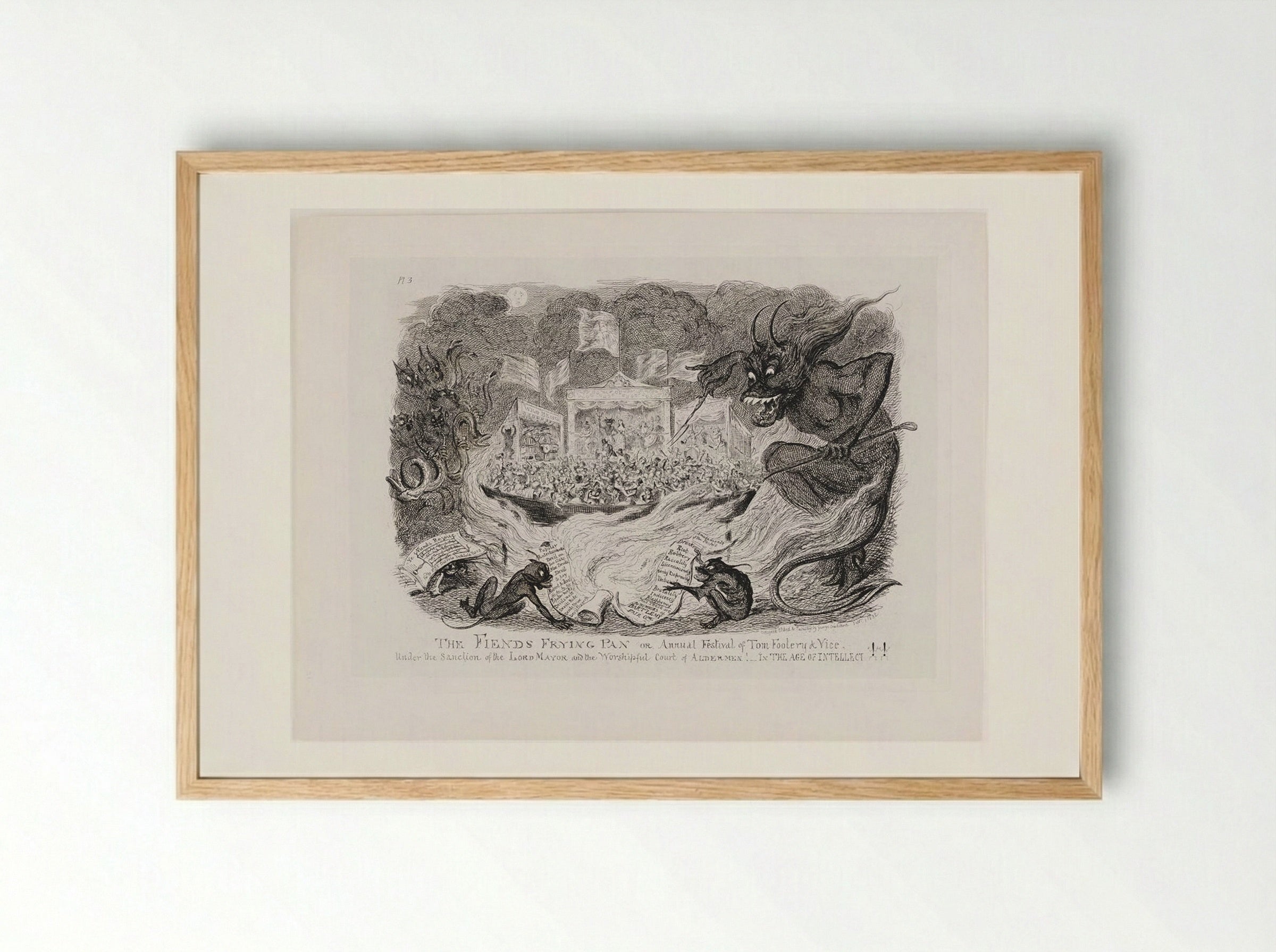 The Fiends of Frying Pan or Annual Festival or Tom Foolery & Vice - George Cruikshank - Framed Print Wood