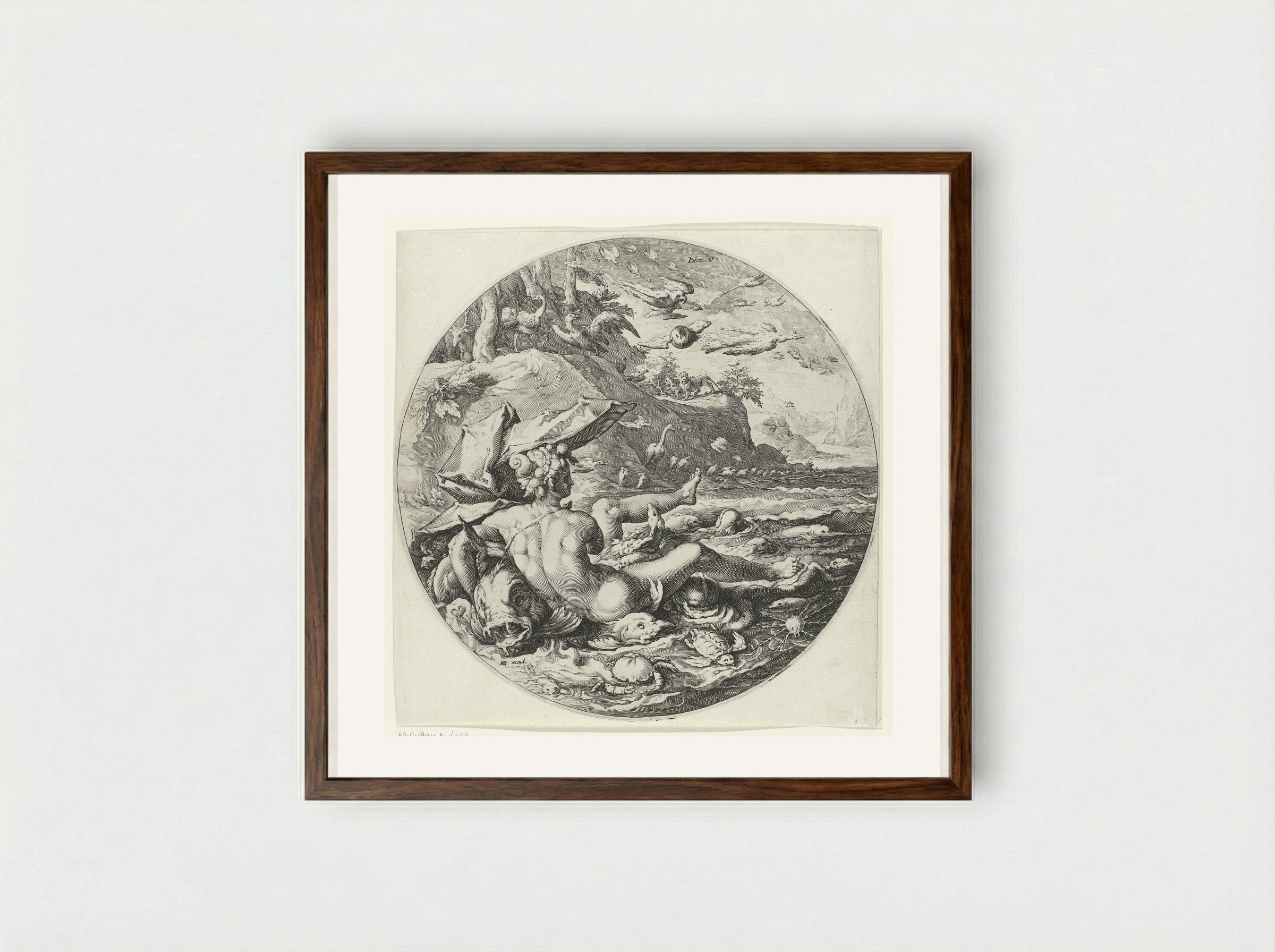 The Fifth Day of Creation: The Creation of Animals - Jan Harmensz. Muller - Framed Print Dark Wood