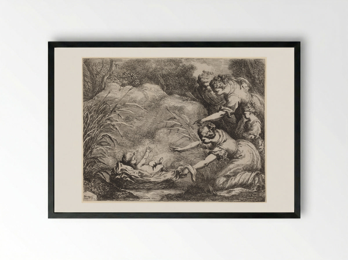 The Finding of Moses - Bartolommeo Biscaino - Framed Print Black