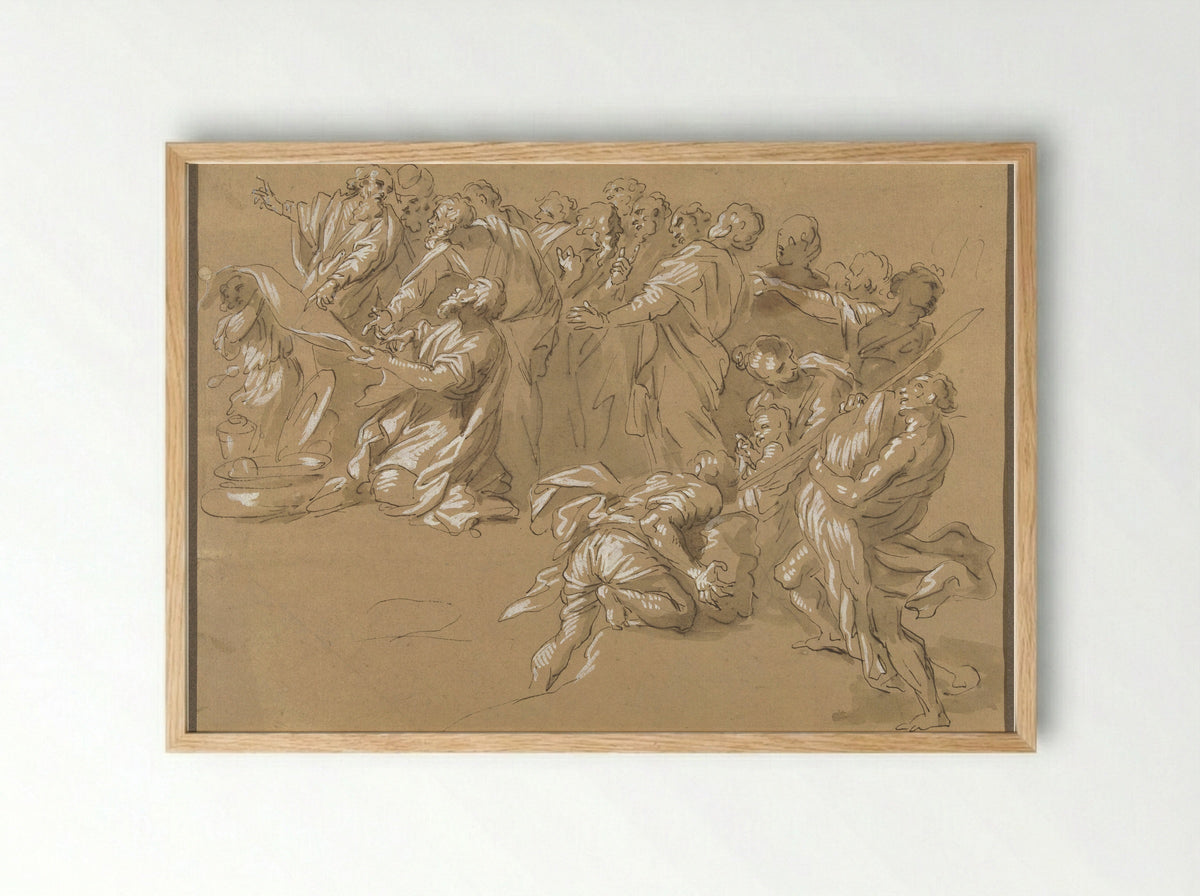 The Finding of the Cup in Benjamin's Sack - Giacinto Gimignani - Framed Print Wood