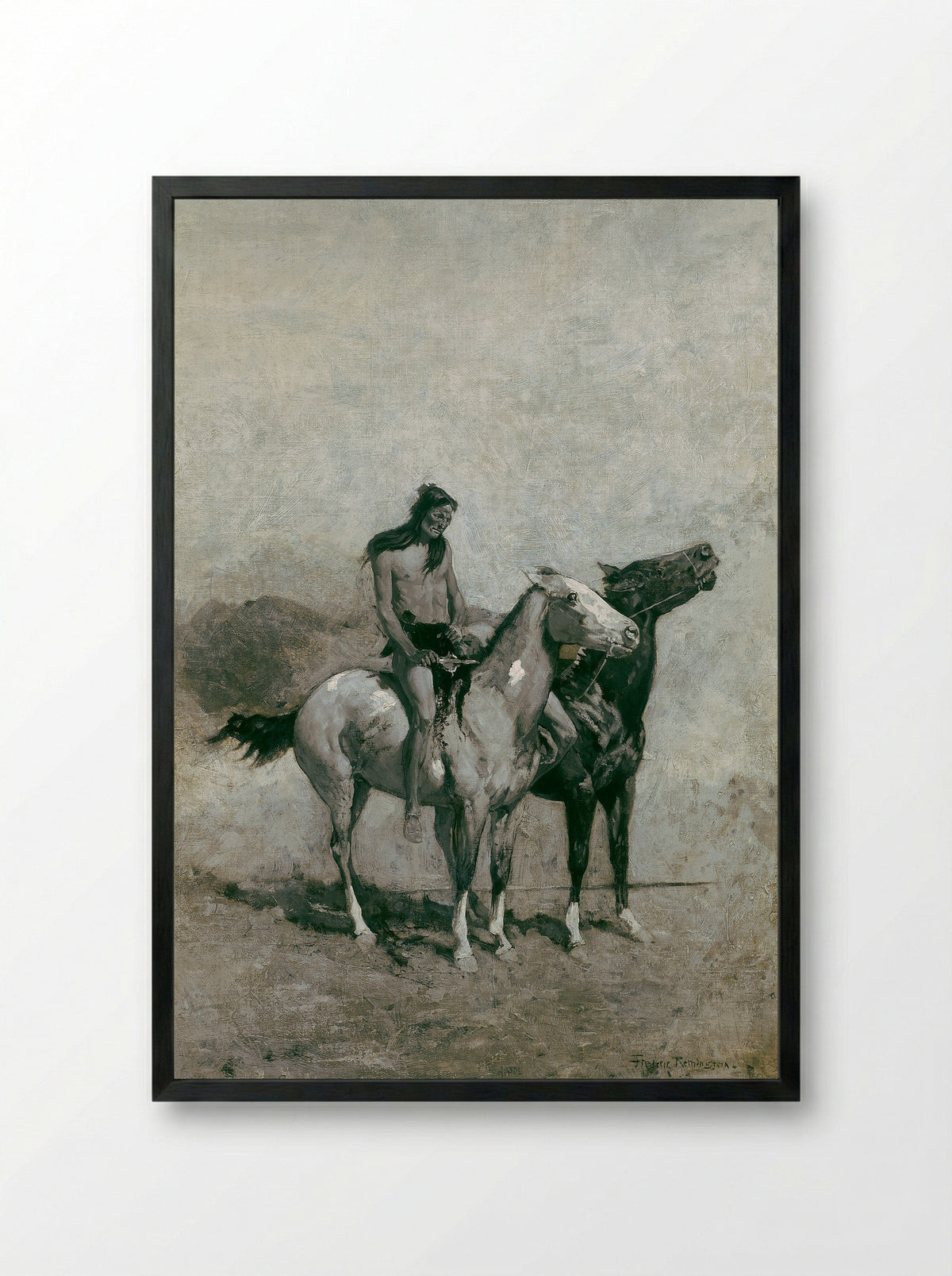 The Fire-Eater Slung His Victim Across His Pony - Frederic Remington - Framed Print Black