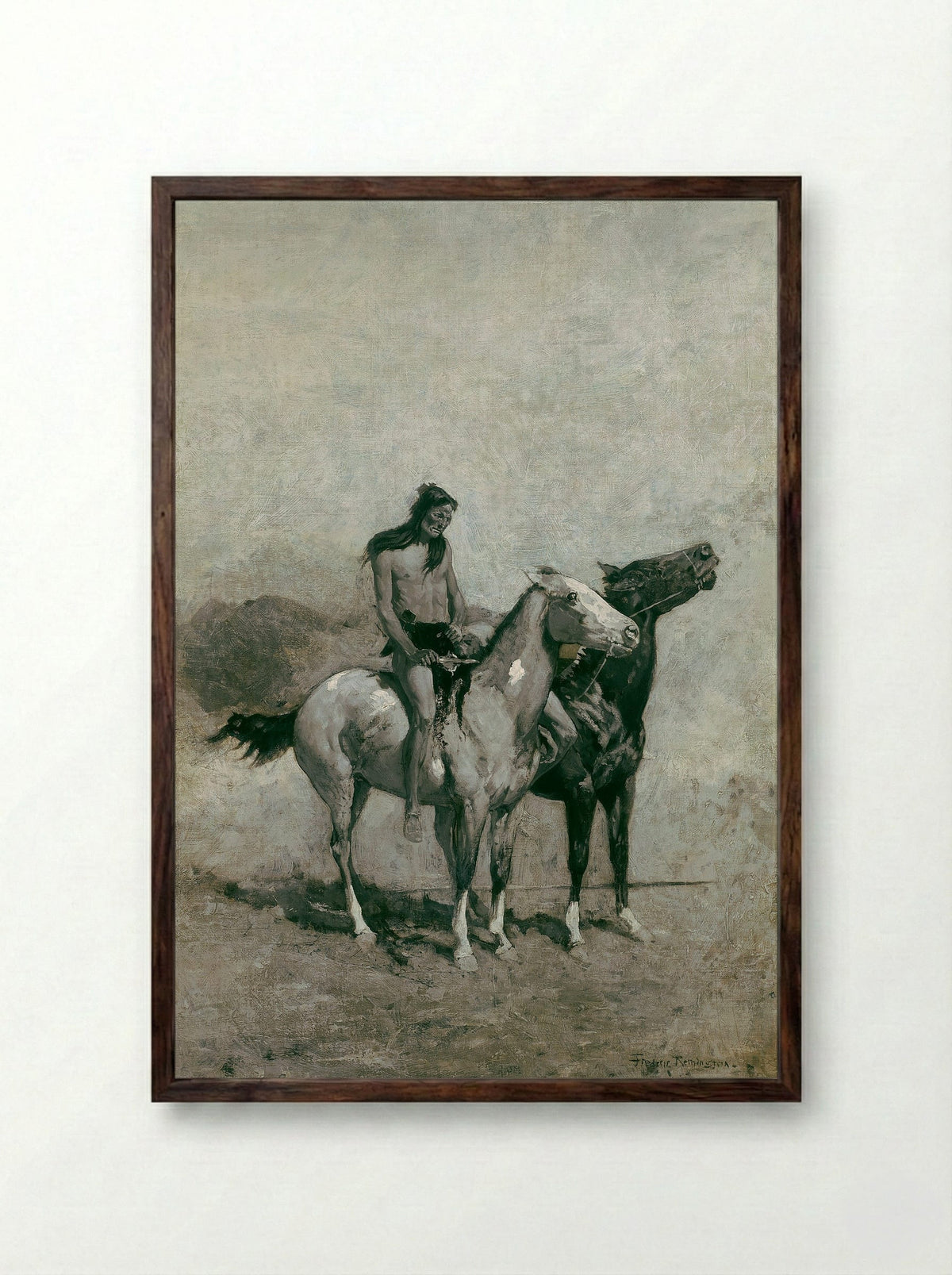 The Fire-Eater Slung His Victim Across His Pony - Frederic Remington - Framed Print Dark Wood