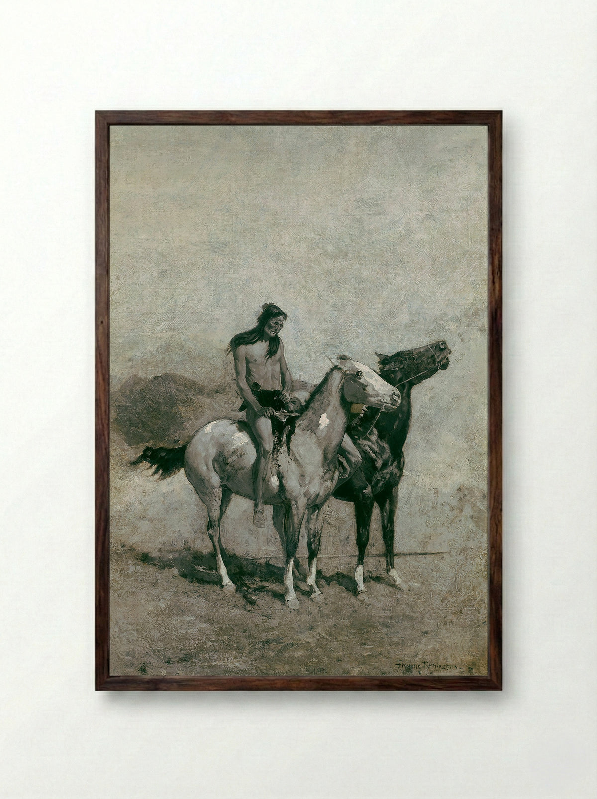 The Fire-Eater Slung His Victim Across His Pony - Frederic Remington - Framed Print Dark Wood