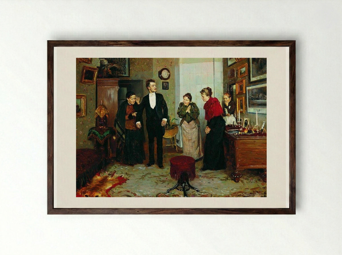 The First Coat - Vladimir Makovsky - Framed Print Dark Wood