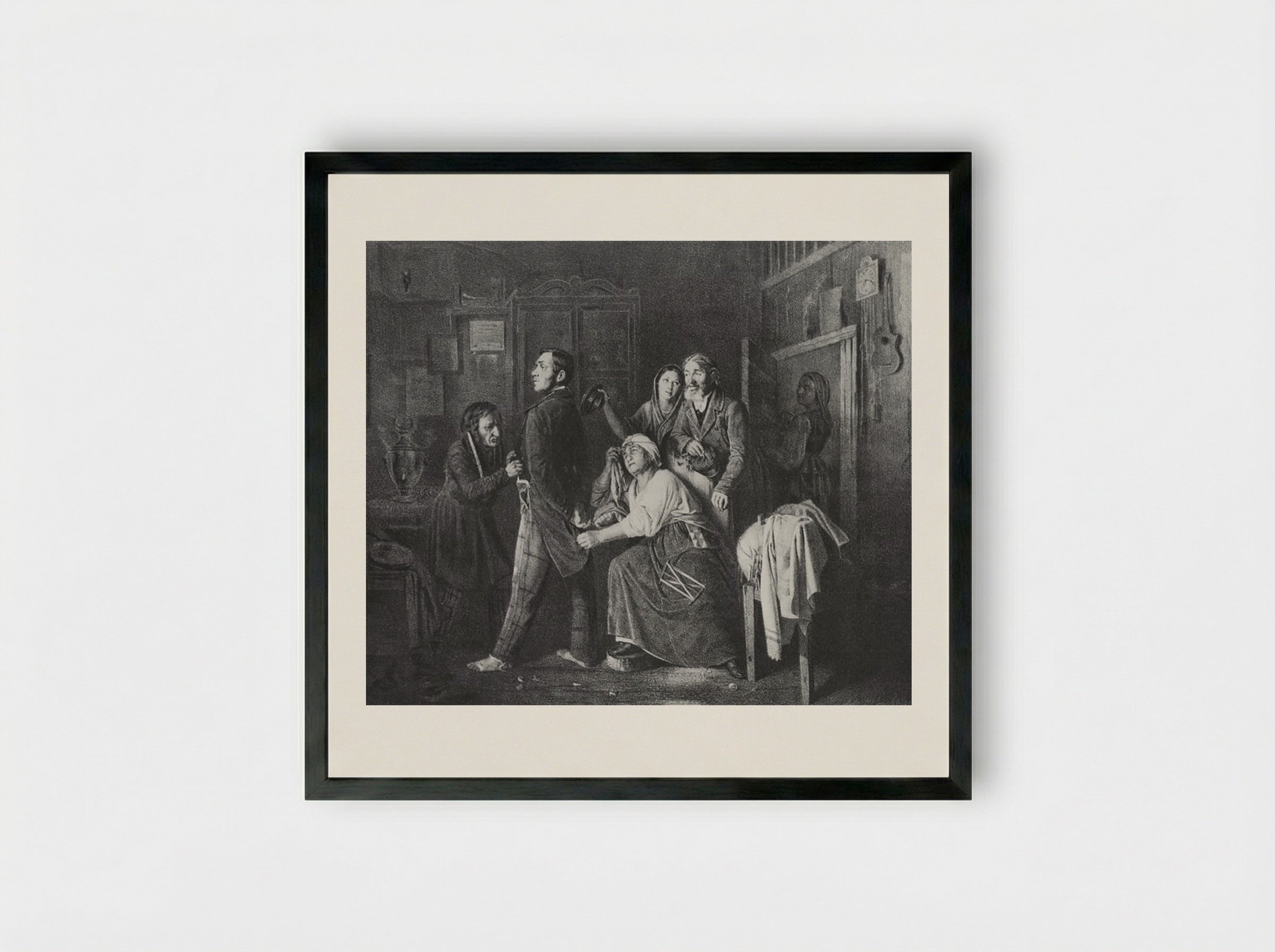 The First Rank. Son of a Sacristan, Promoted to Collegiate Registrar - Vasily Perov - Framed Print Black