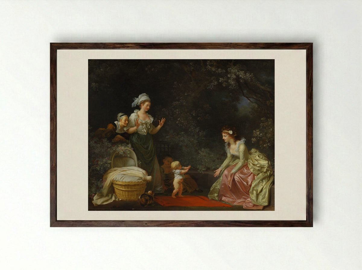 The First Steps - Jean-Honoré Fragonard - Framed Print Dark Wood