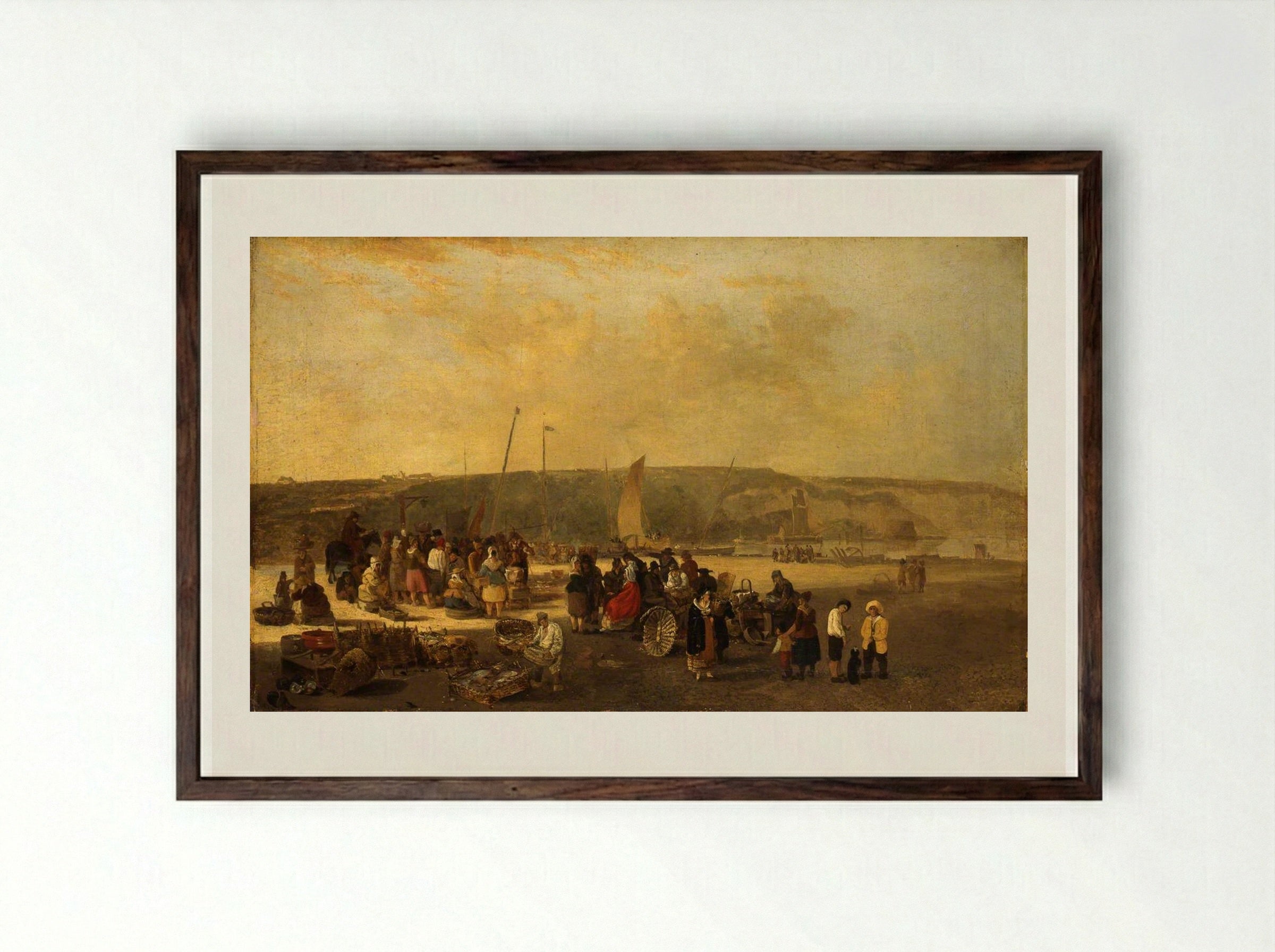 The Fish Market, Boulogne, France - John Crome - Framed Print Dark Wood