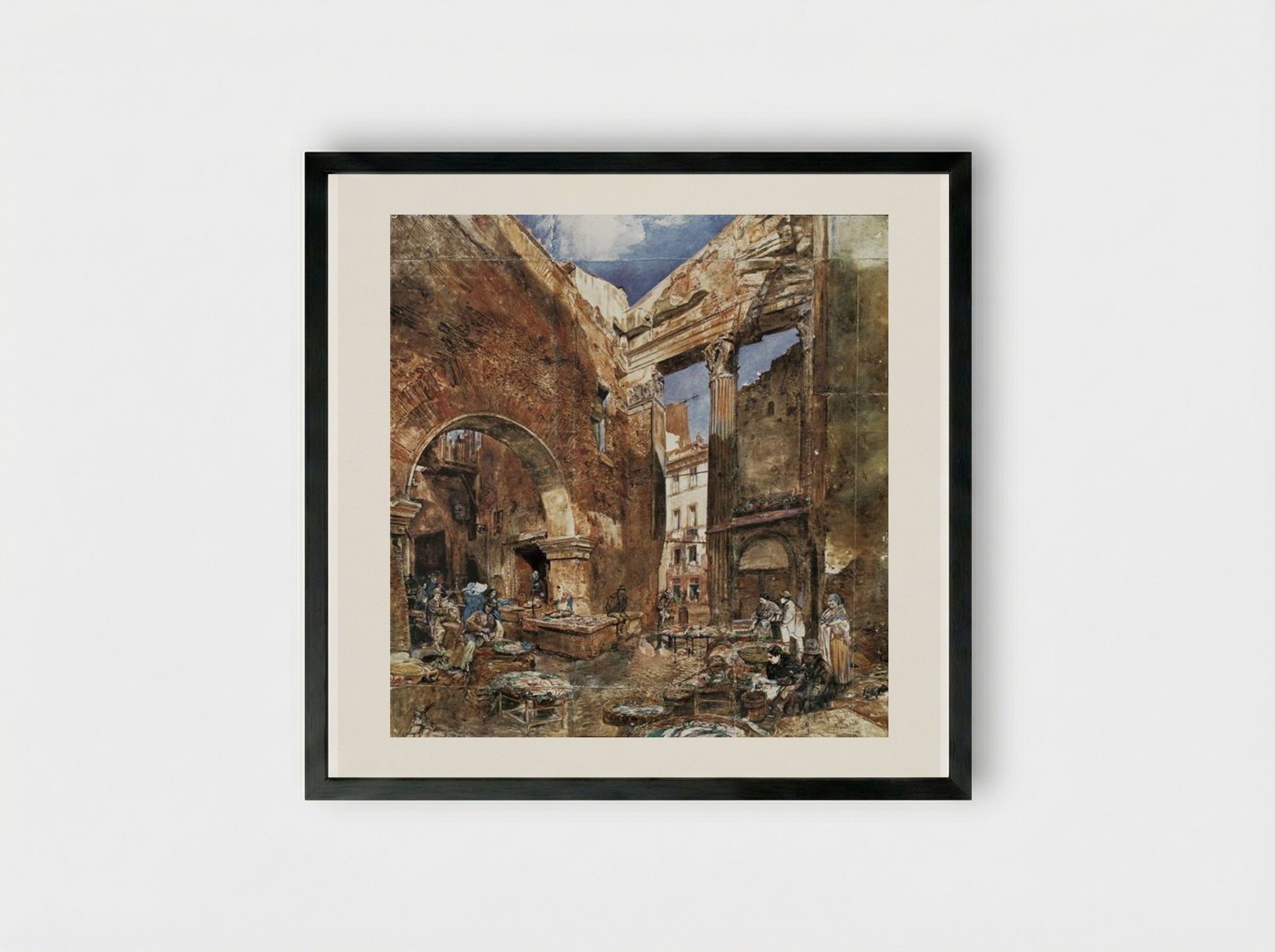 The Fish Market in Rome - Rudolf von Alt - Framed Print Black