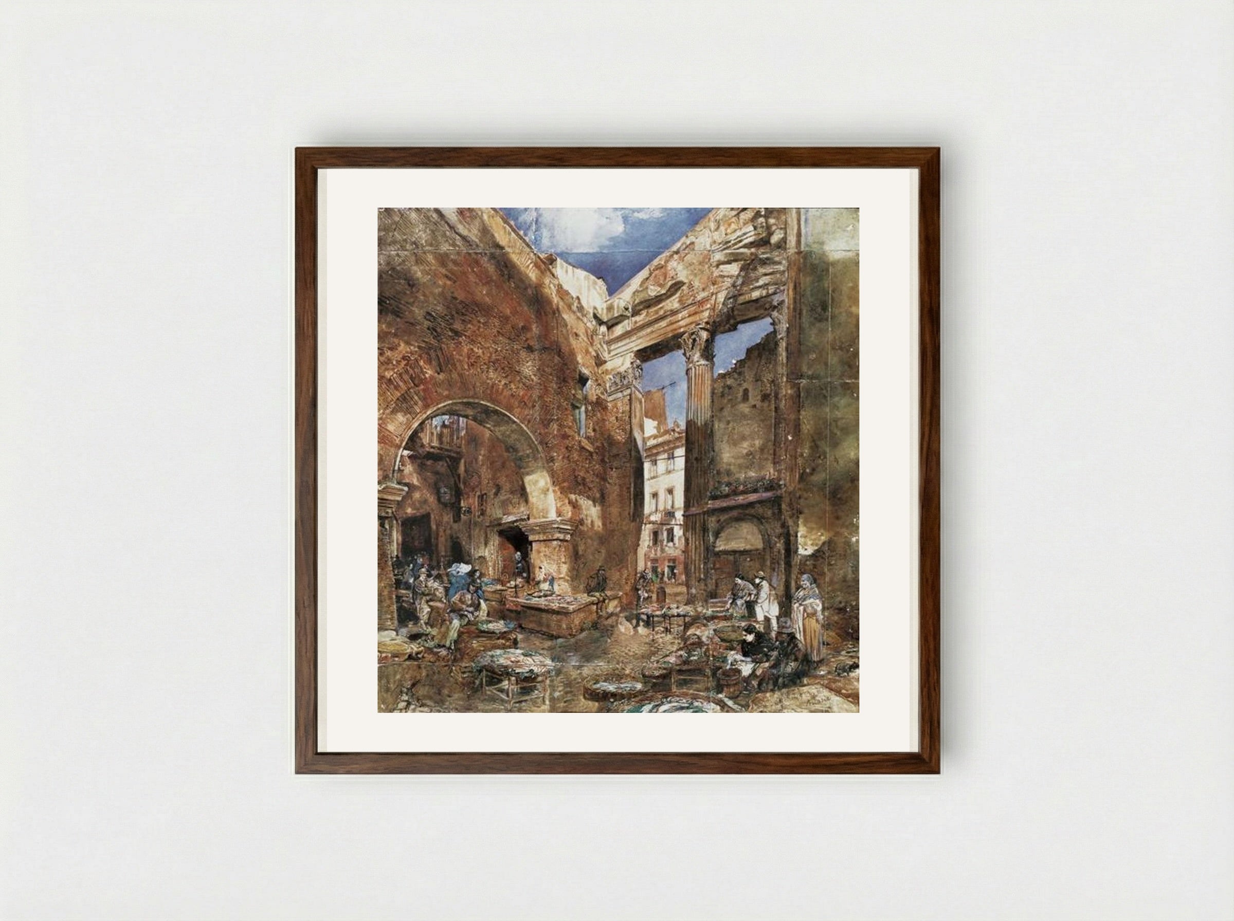 The Fish Market in Rome - Rudolf von Alt - Framed Print Dark Wood