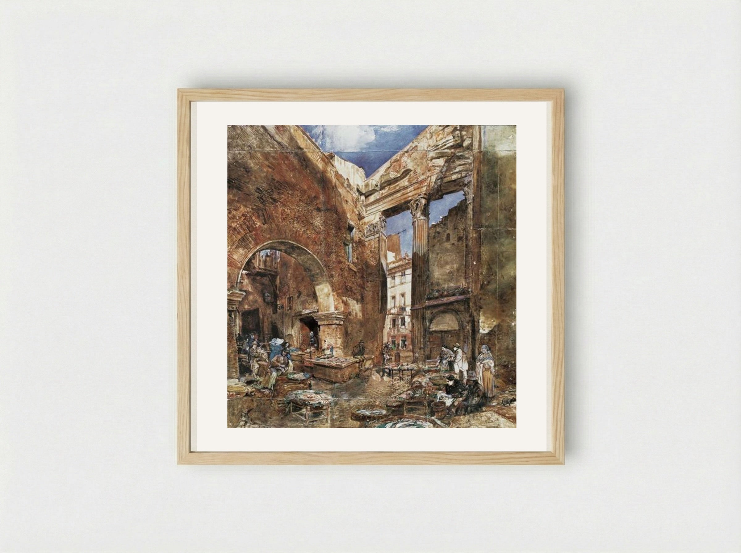 The Fish Market in Rome - Rudolf von Alt - Framed Print Wood