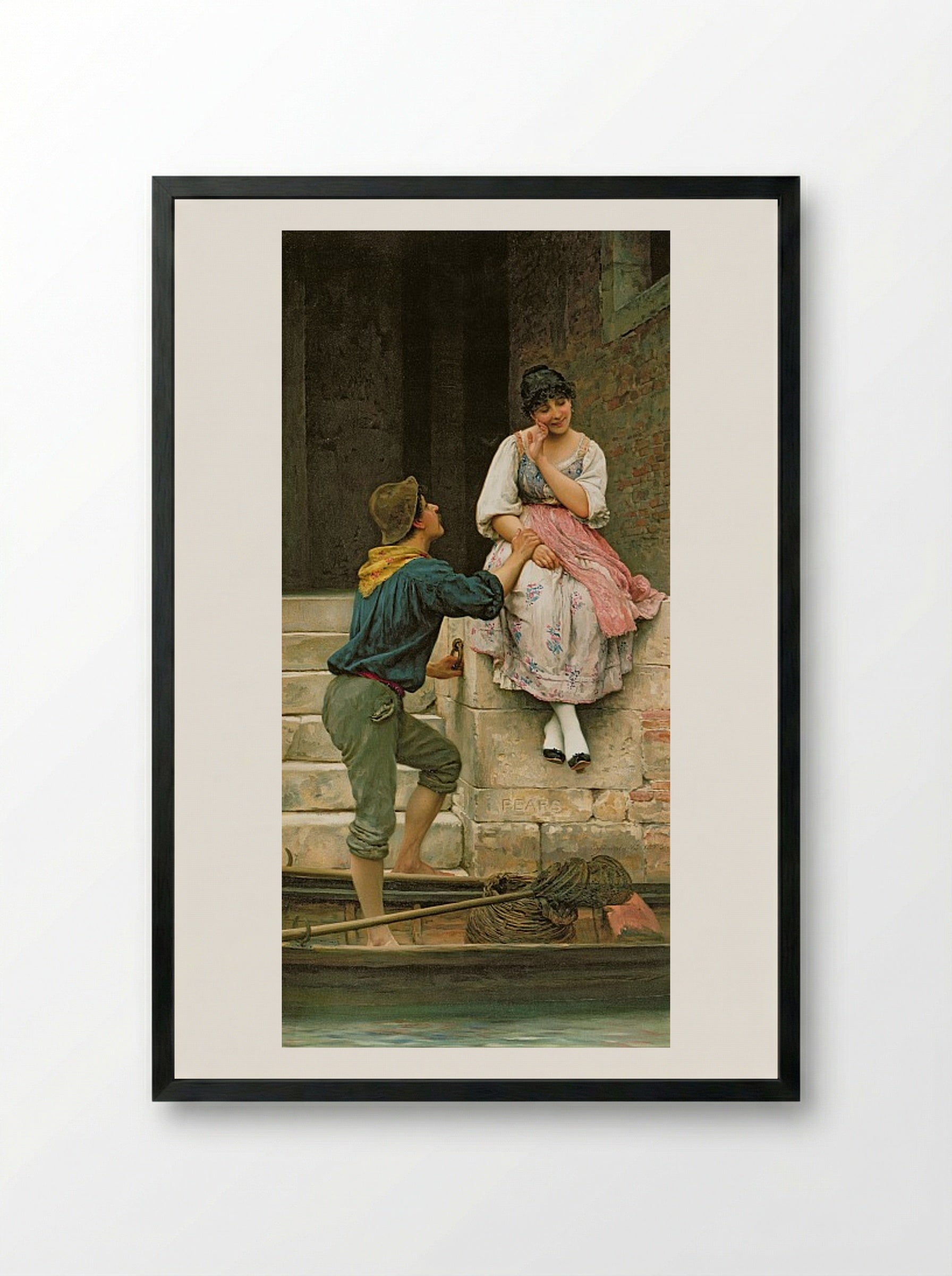 The Fisherman's Wooing - Eugene de Blaas - Framed Print Black