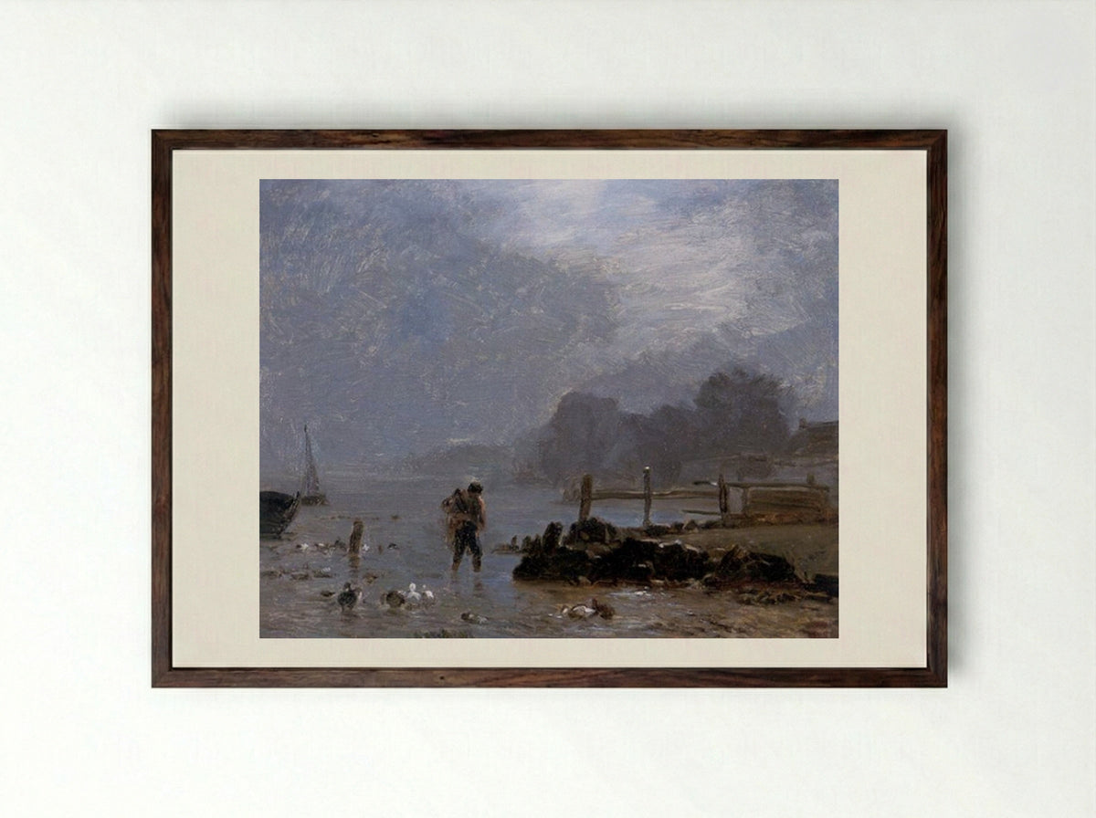 The Fisherman - Constant Troyon - Framed Print Dark Wood
