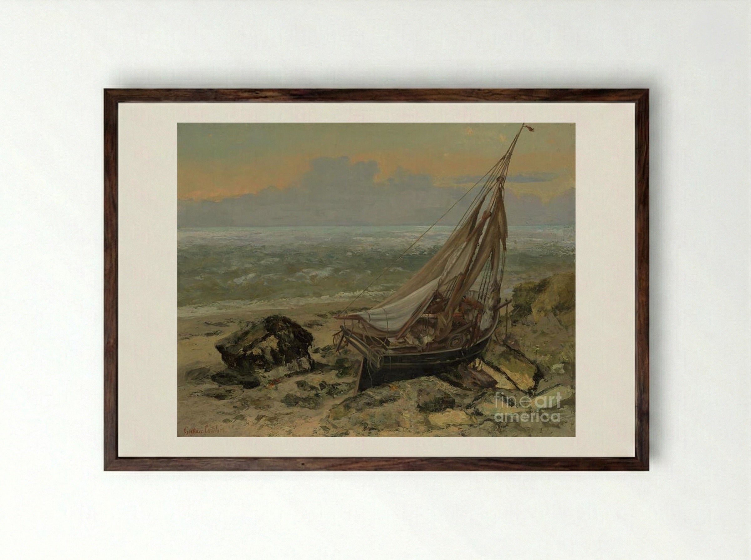 The Fishing Boat - Gustave Courbet - Framed Print Dark Wood