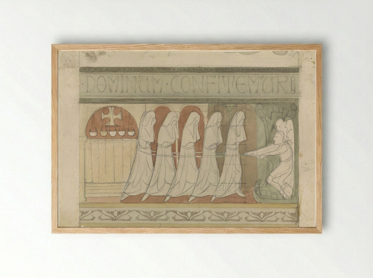 The Five Foolish Virgins Dragged to Hell by the Devil - Antoon Derkinderen - Framed Print Wood
