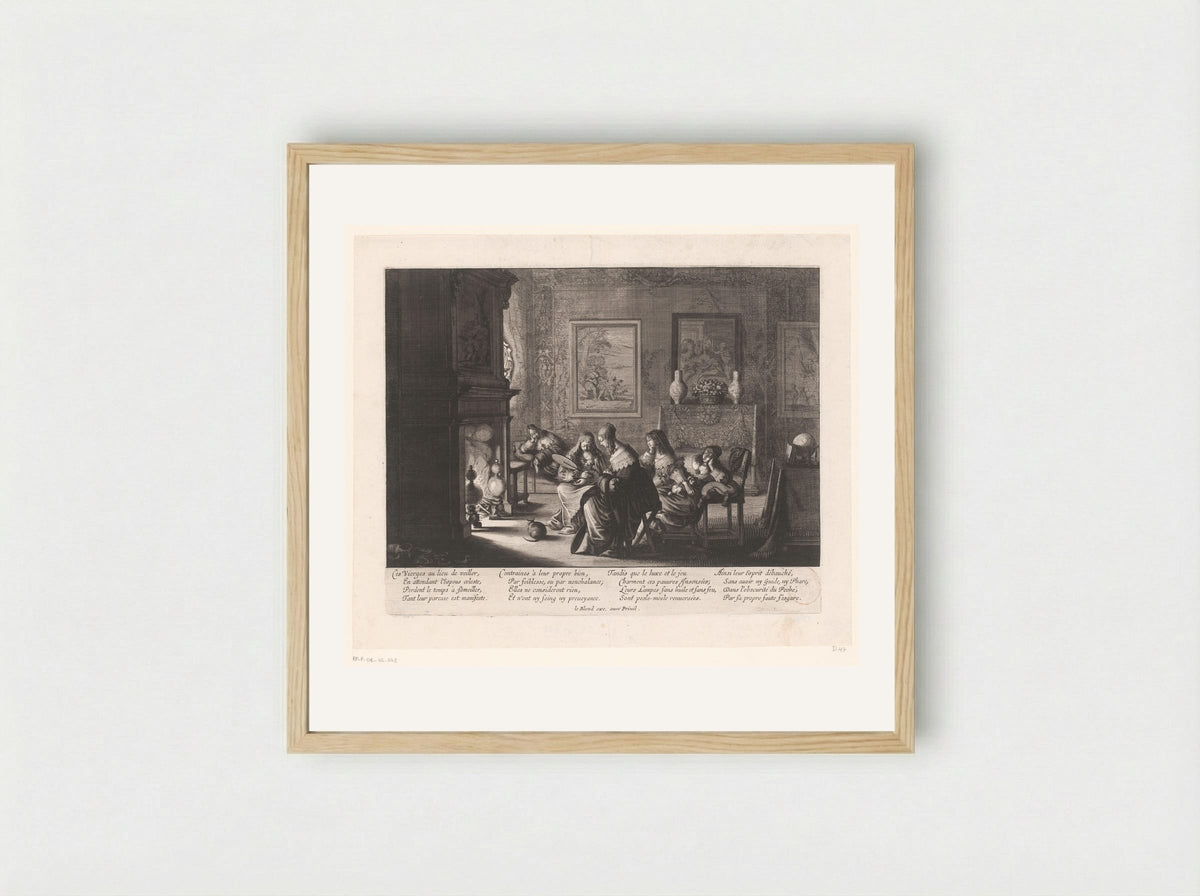 The Five Foolish Virgins Resting by the Fire - Abraham Bosse - Framed Print Wood