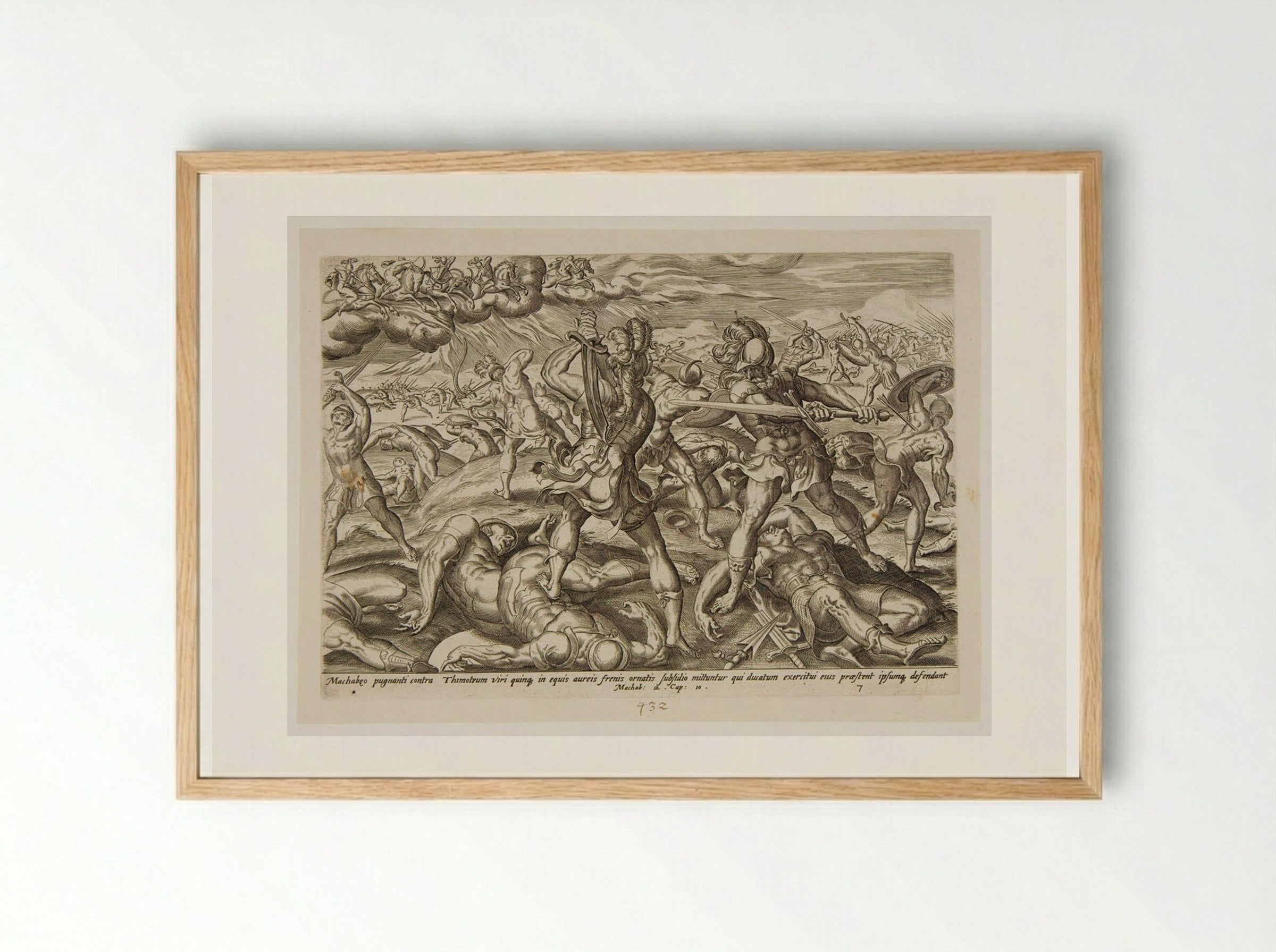 The Five Heavenly Warriors in the War against Timotheus - Johannes Wierix - Framed Print Wood