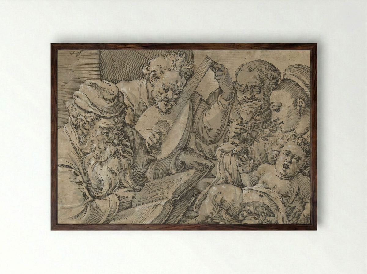 The Five Senses and the Five Ages of Man - Anton Möller - Framed Print Dark Wood