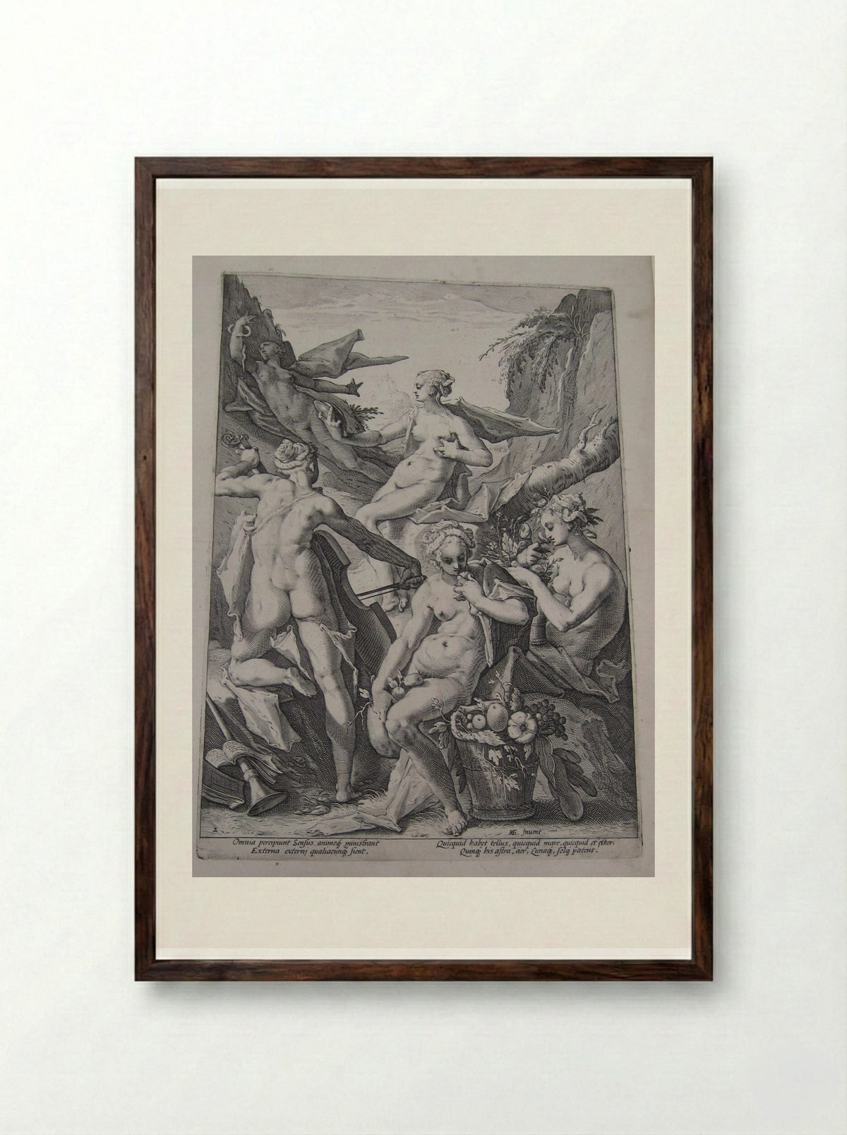 The Five Senses - Jacob Matham - Framed Print Dark Wood