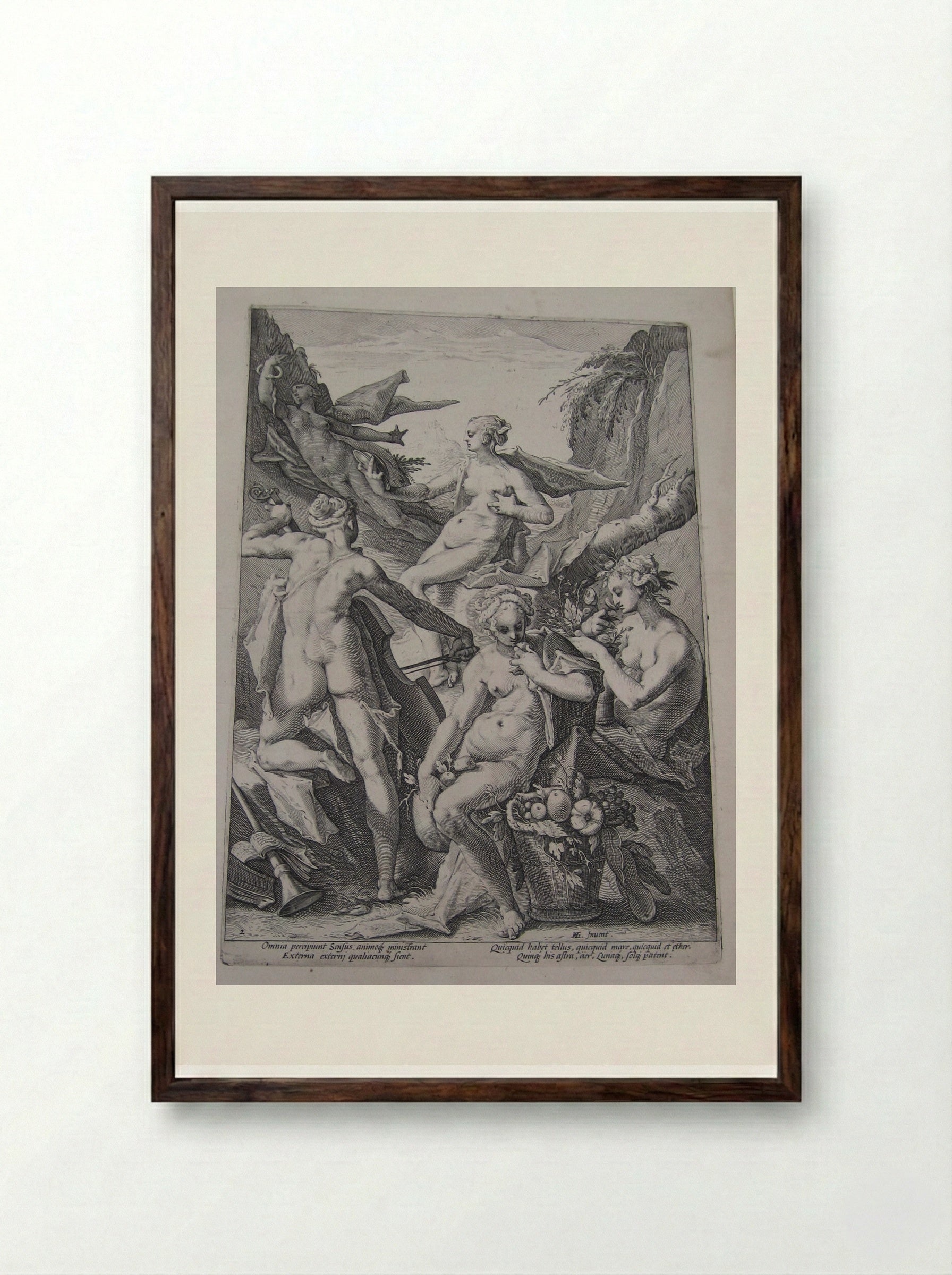 The Five Senses - Jacob Matham - Framed Print Dark Wood