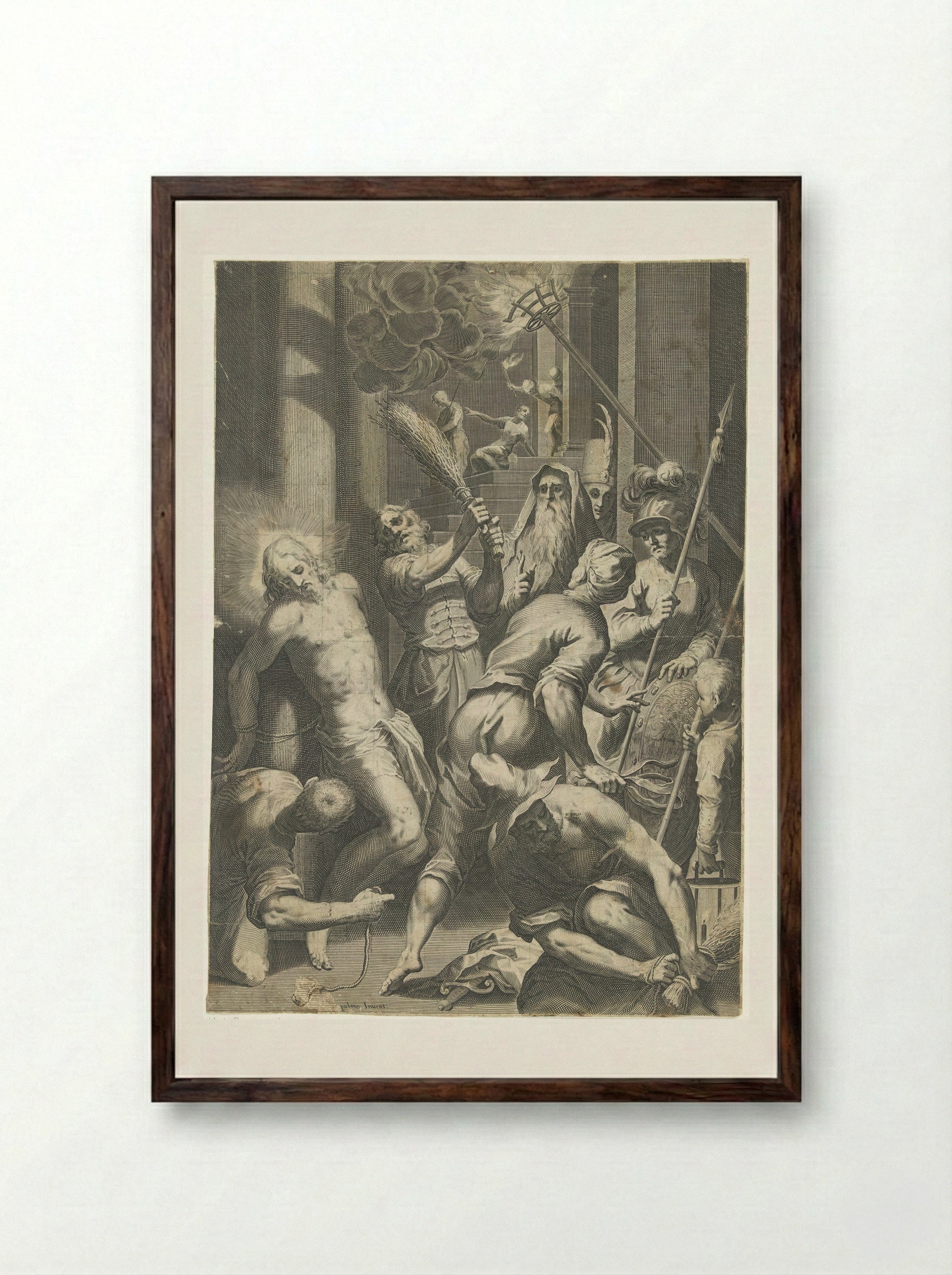 The Flagellation of Christ - Aegidius Sadeler (II) - Framed Print Dark Wood