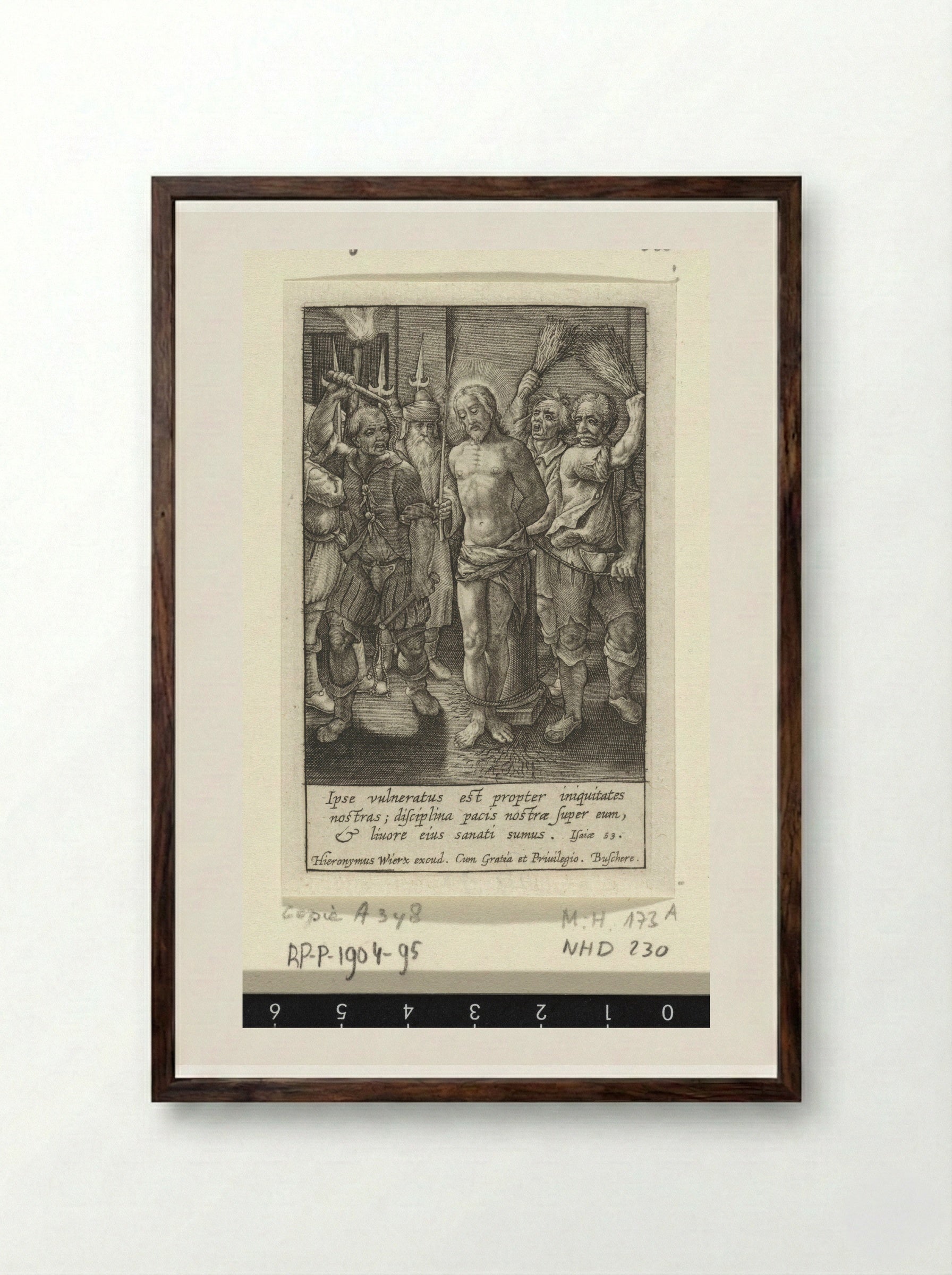 The Flagellation of Christ - Hieronymus Wierix - Framed Print Dark Wood