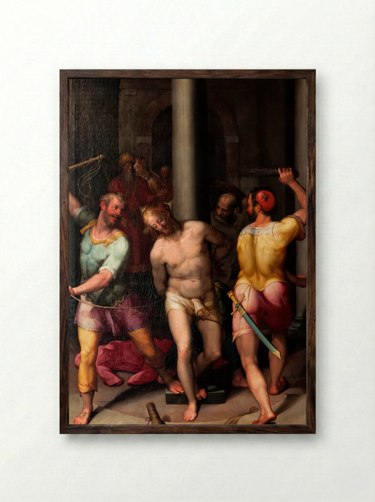 The Flagellation of Christ - Denys Calvaert - Framed Print Dark Wood