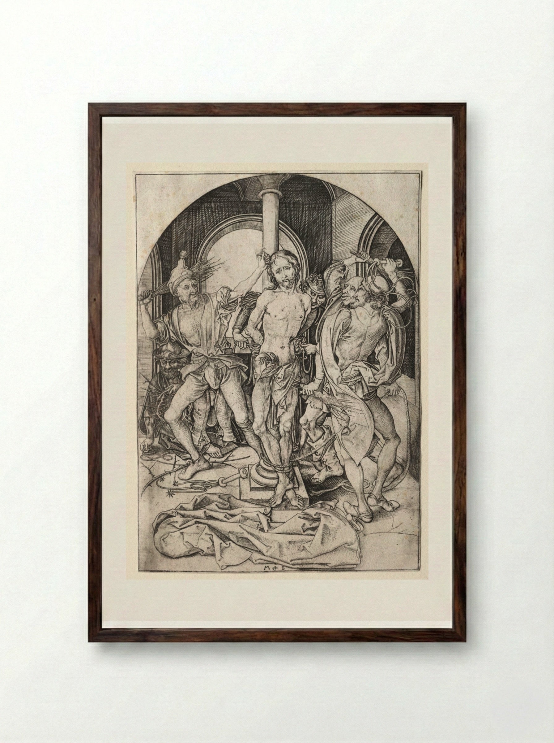 The Flagellation - Martin Schongauer - Framed Print Dark Wood