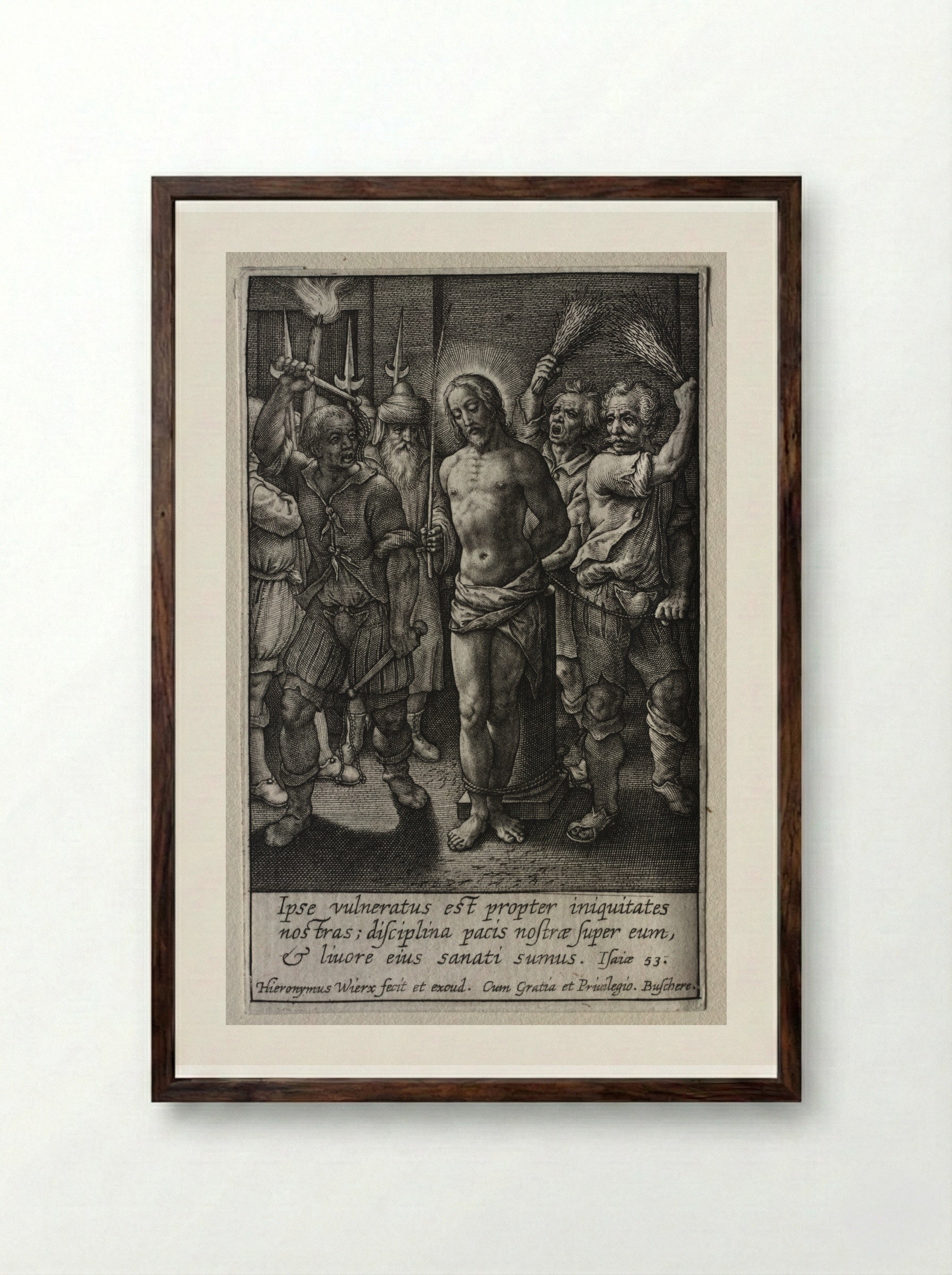 The Flagellation - Hieronymus Wierix - Framed Print Dark Wood