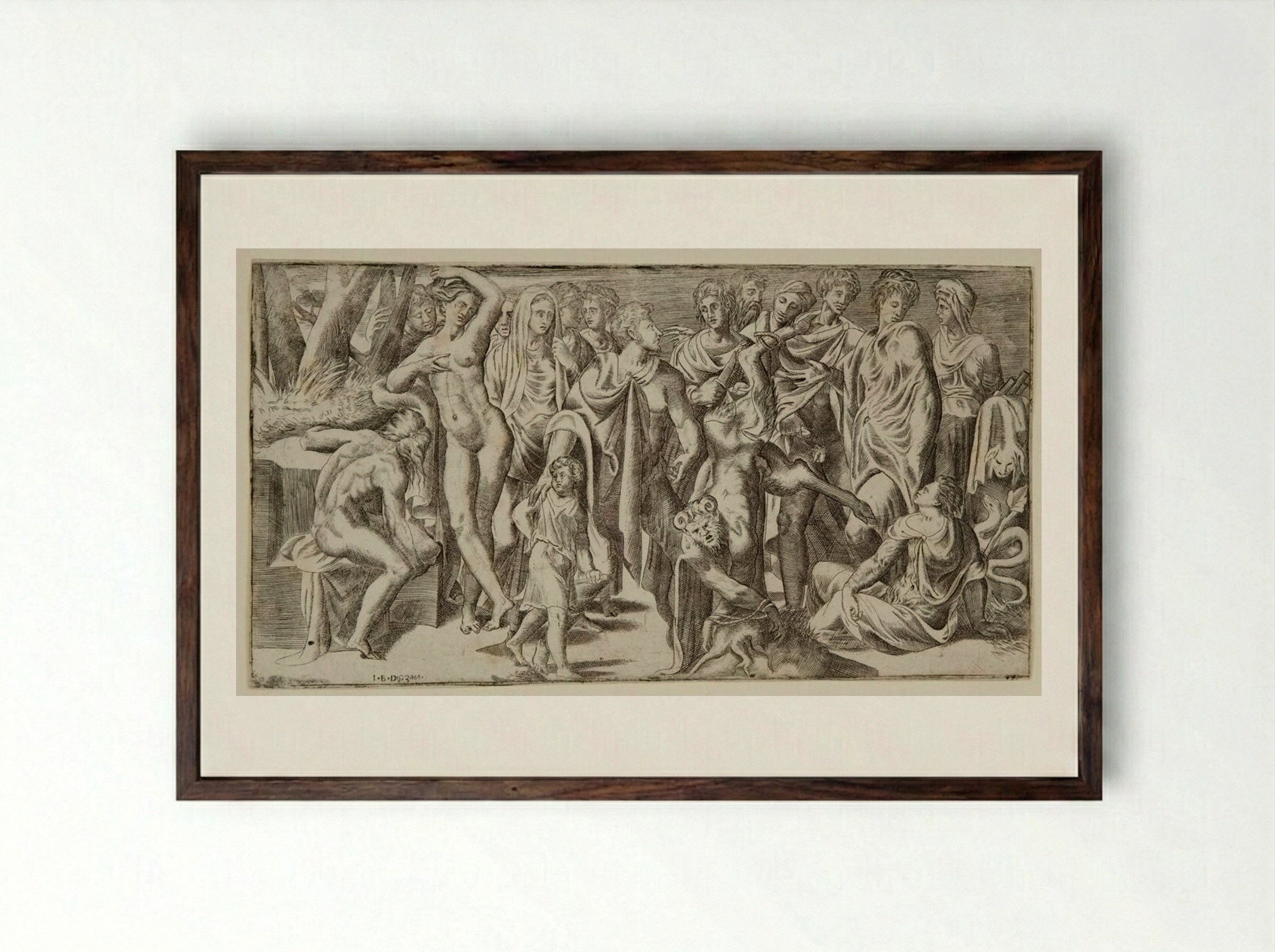 The Flaying of Marsyas - Giulio Bonasone - Framed Print Dark Wood