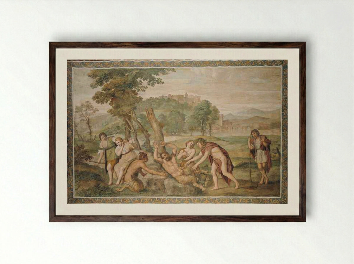 The Flaying of Marsyas - Domenichino - Framed Print Dark Wood