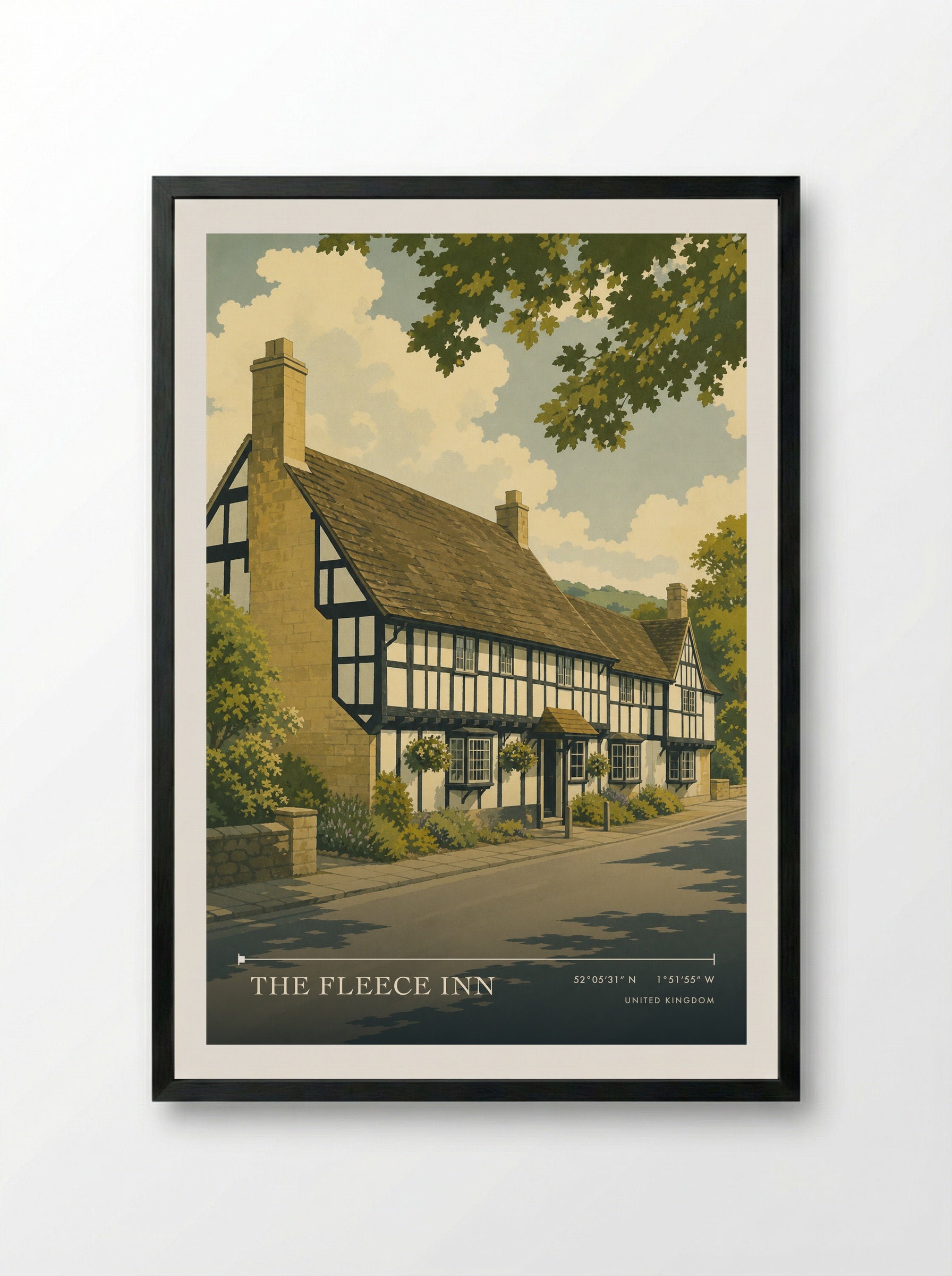 The Fleece Inn United Kingdom Travel Poster - Framed Print Black