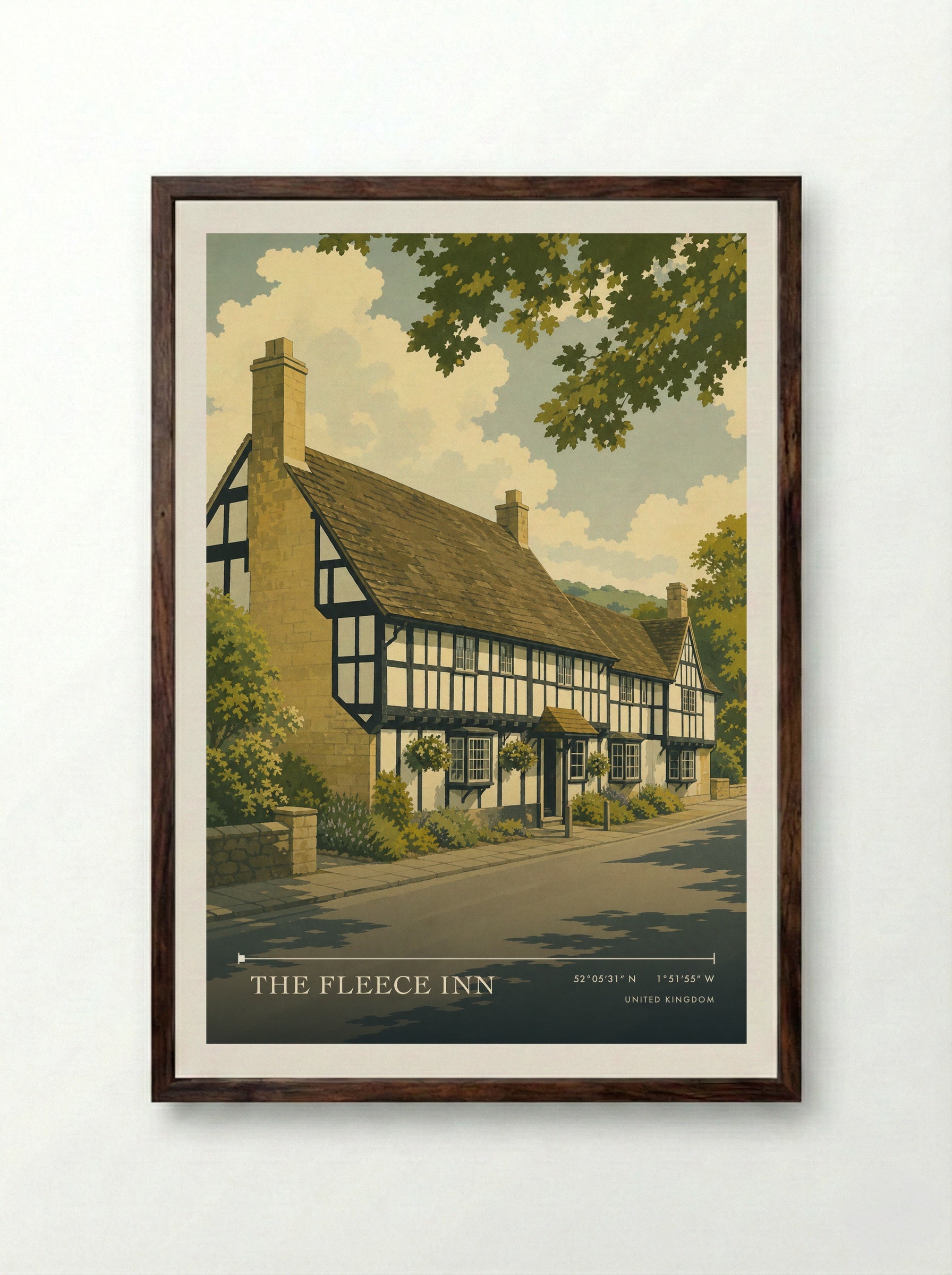 The Fleece Inn United Kingdom Travel Poster - Framed Print Dark Wood