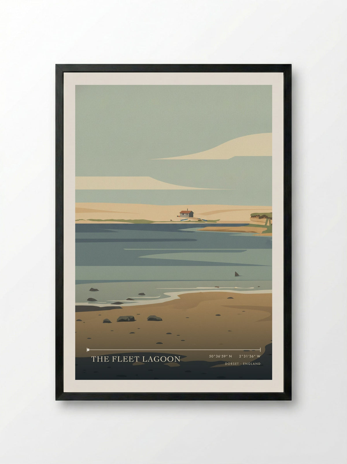 The Fleet Lagoon Dorset England Travel Poster - Framed Print Black