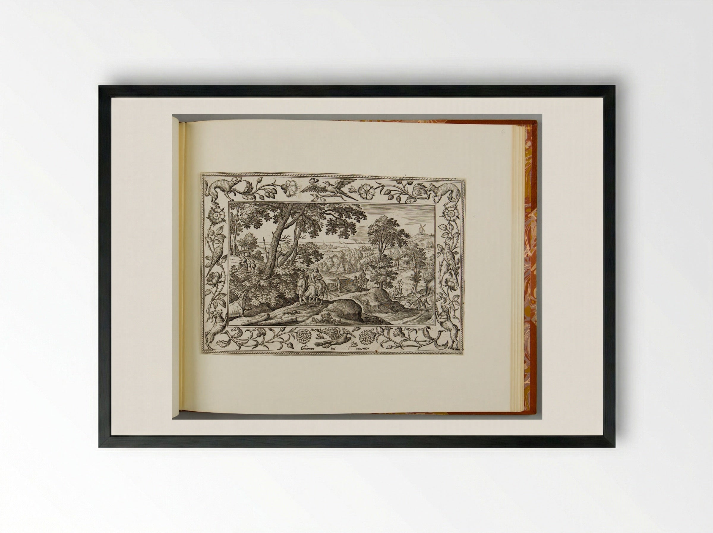 The Flight into Egypt, with Bird, Dog, and Goat - Adriaen Collaert - Framed Print Black