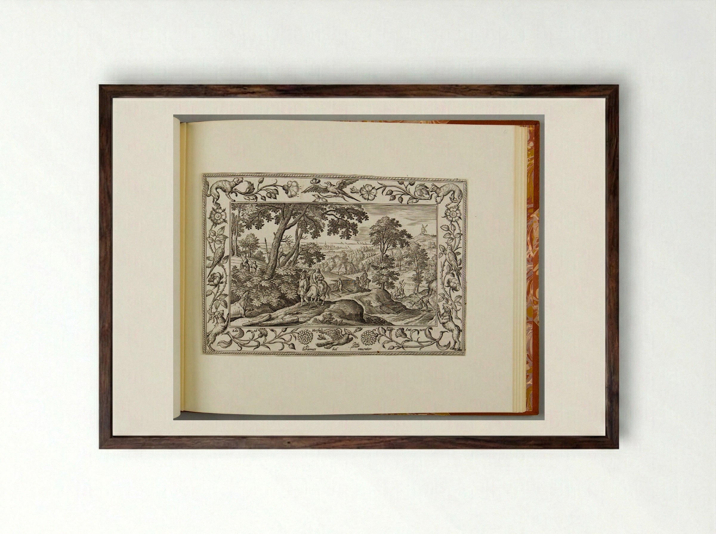 The Flight into Egypt, with Bird, Dog, and Goat - Adriaen Collaert - Framed Print Dark Wood