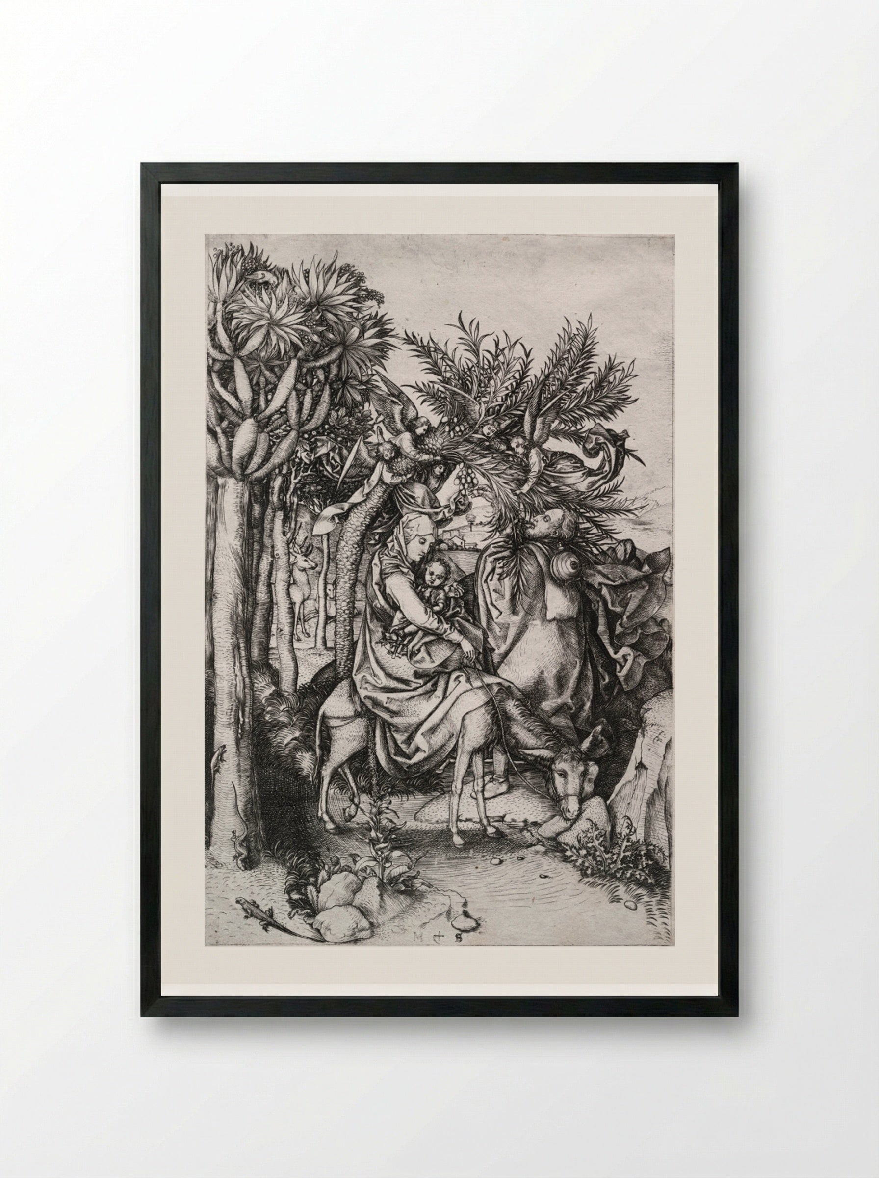 The Flight into Egypt - Martin Schongauer - Framed Print Black