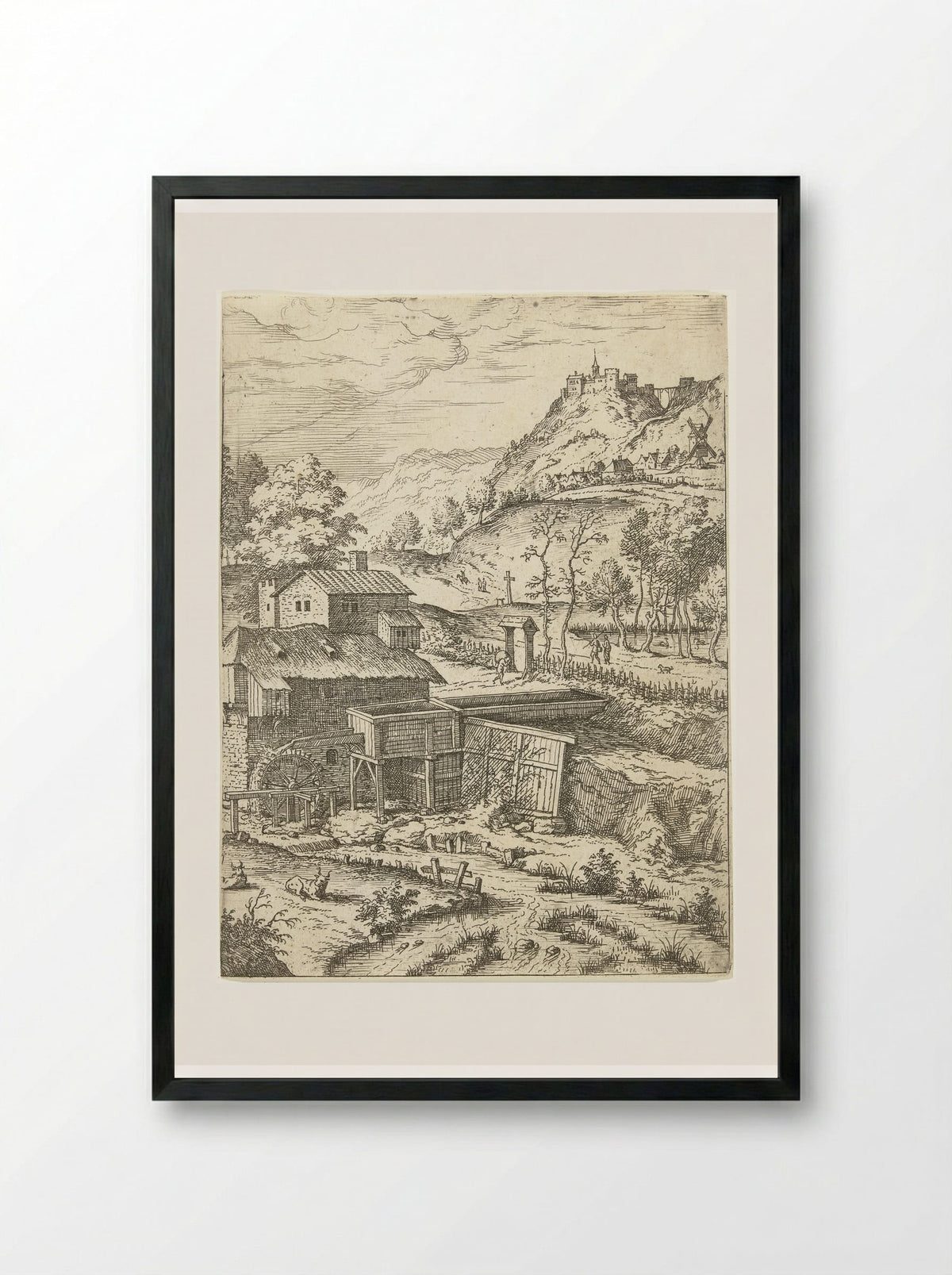 The Flight into Egypt - Hieronymus Cock - Framed Print Black