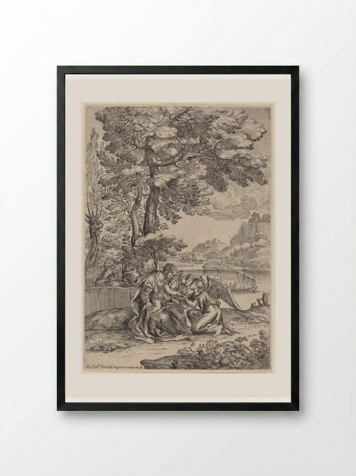 The Flight into Egypt - Giovanni Francesco Grimaldi - Framed Print Black