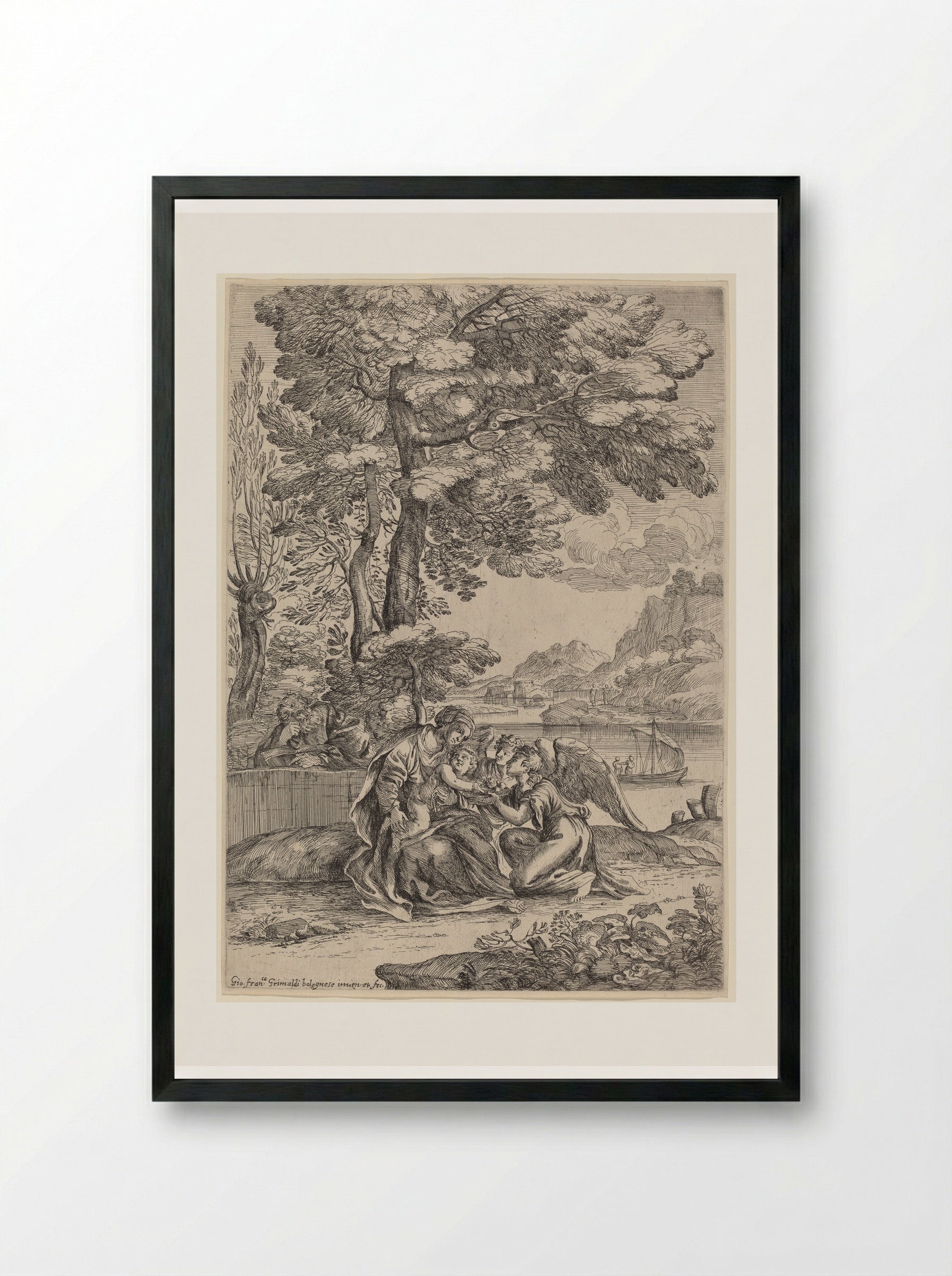 The Flight into Egypt - Giovanni Francesco Grimaldi - Framed Print Black
