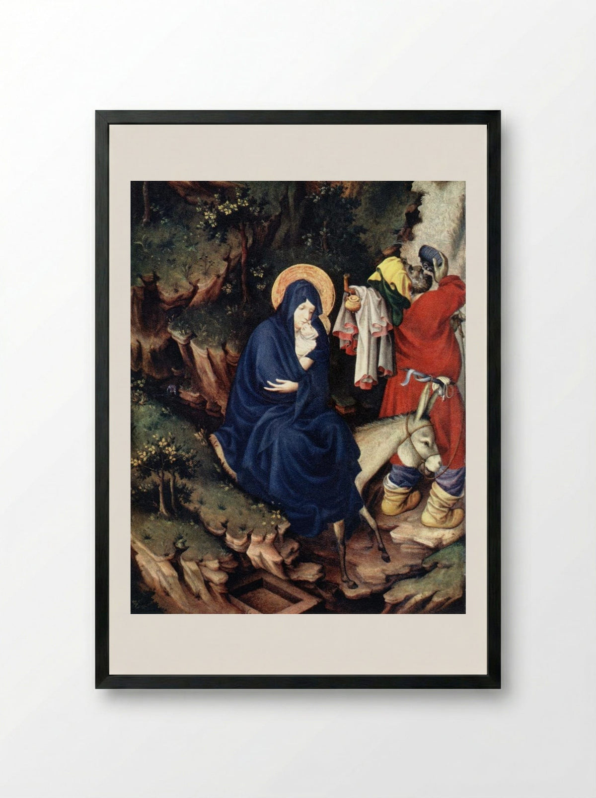 The Flight into Egypt - Melchior Broederlam - Framed Print Black