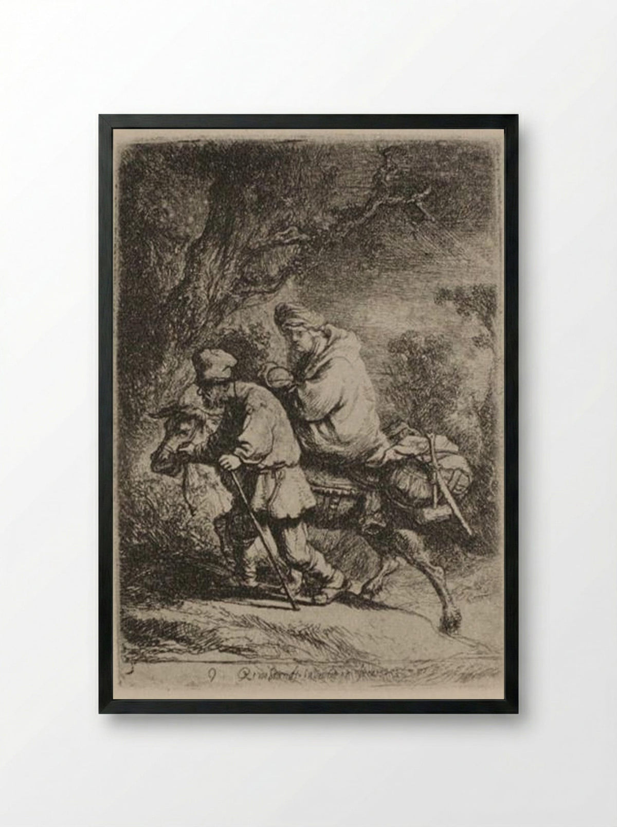 The Flight into Egypt - Rembrandt van Rijn - Framed Print Black