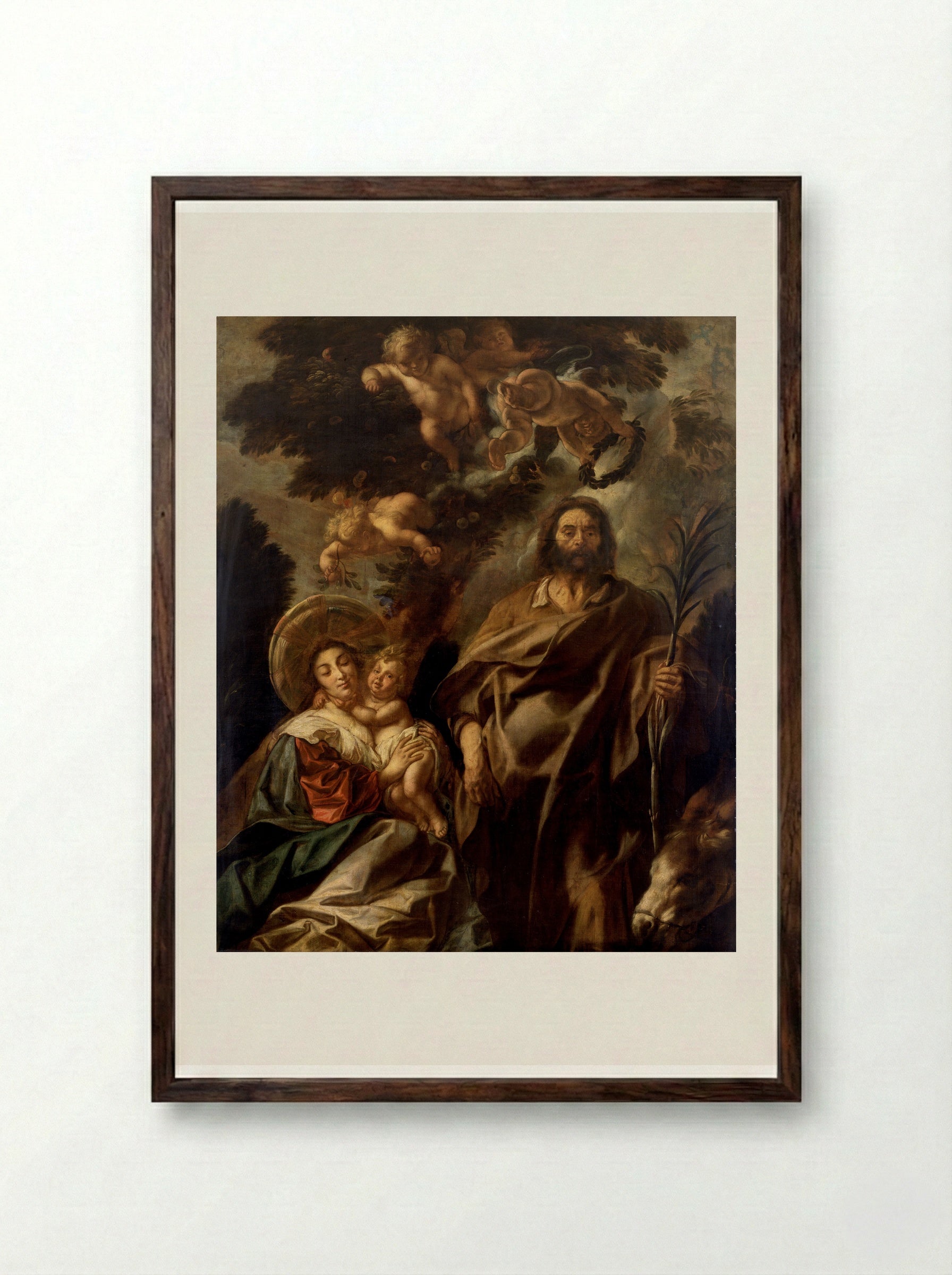 The Flight into Egypt - Jacob Jordaens - Framed Print Dark Wood