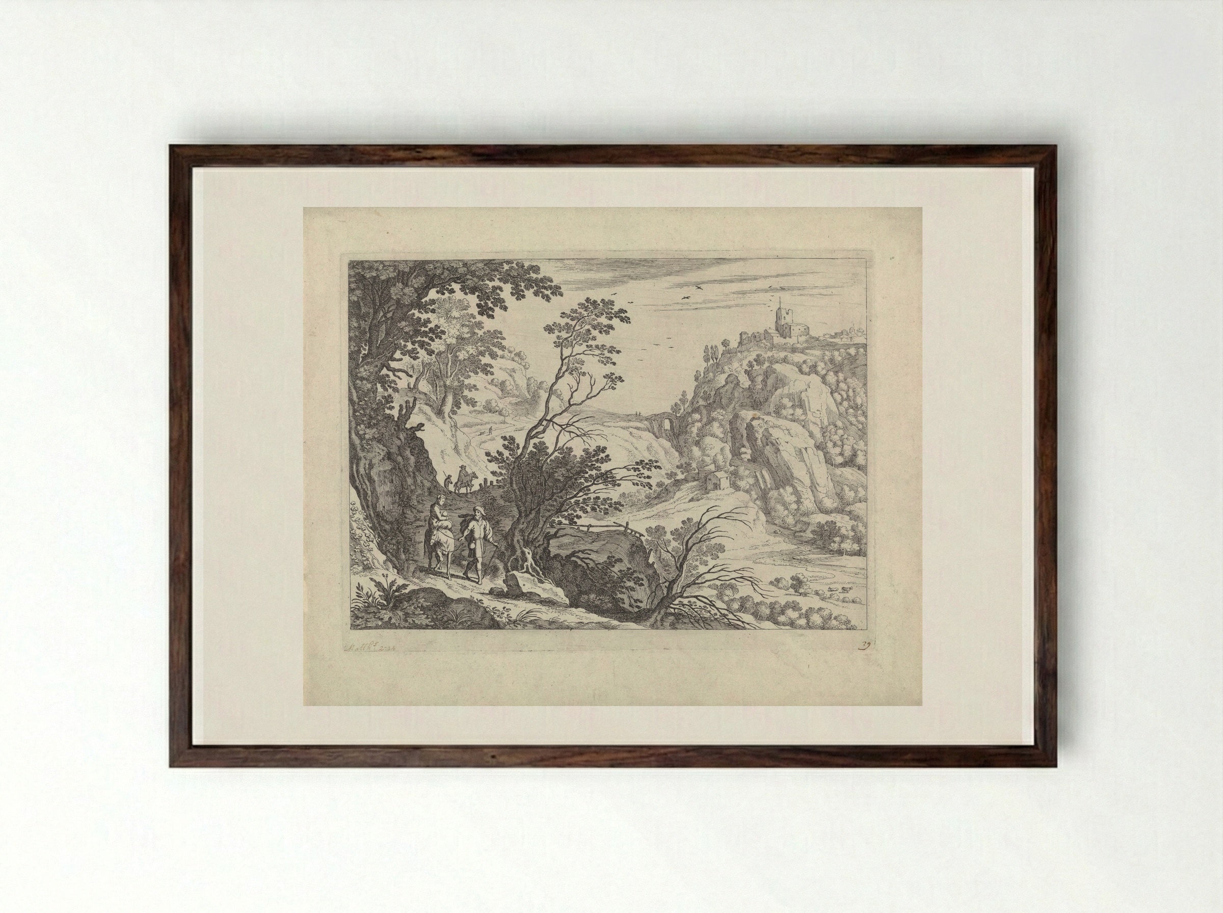 The Flight into Egypt - Guilliam van Nieulandt (II) - Framed Print Dark Wood
