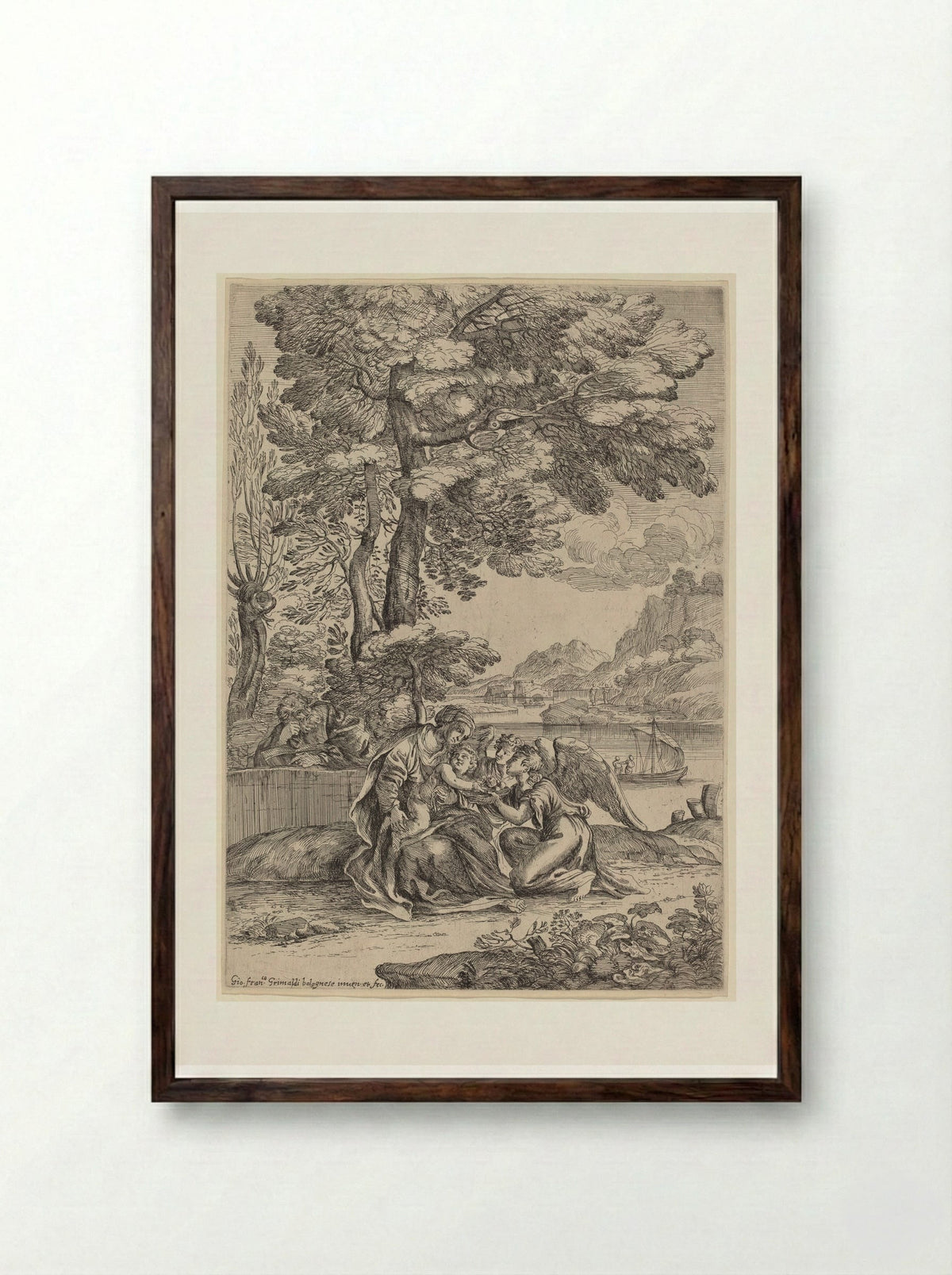The Flight into Egypt - Giovanni Francesco Grimaldi - Framed Print Dark Wood
