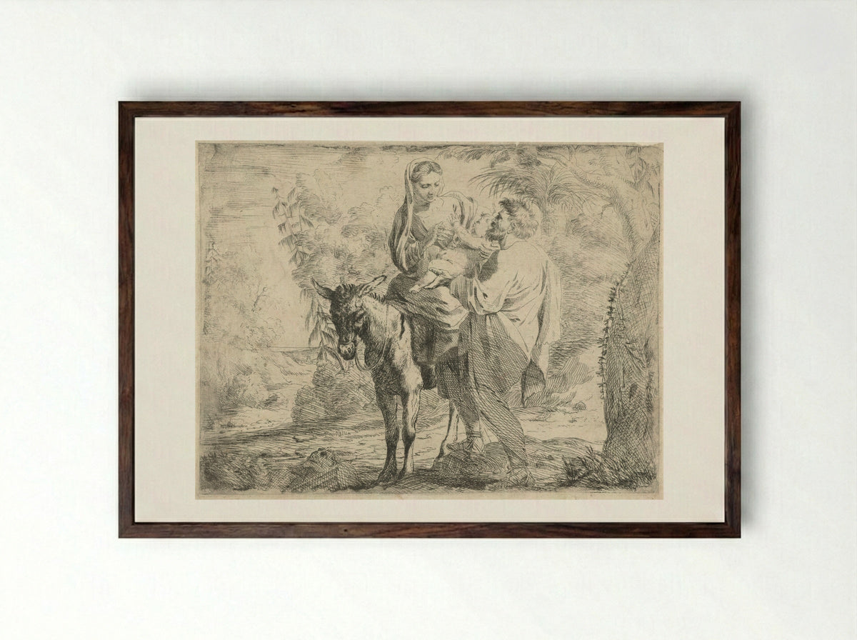 The Flight into Egypt - Jan Miel - Framed Print Dark Wood