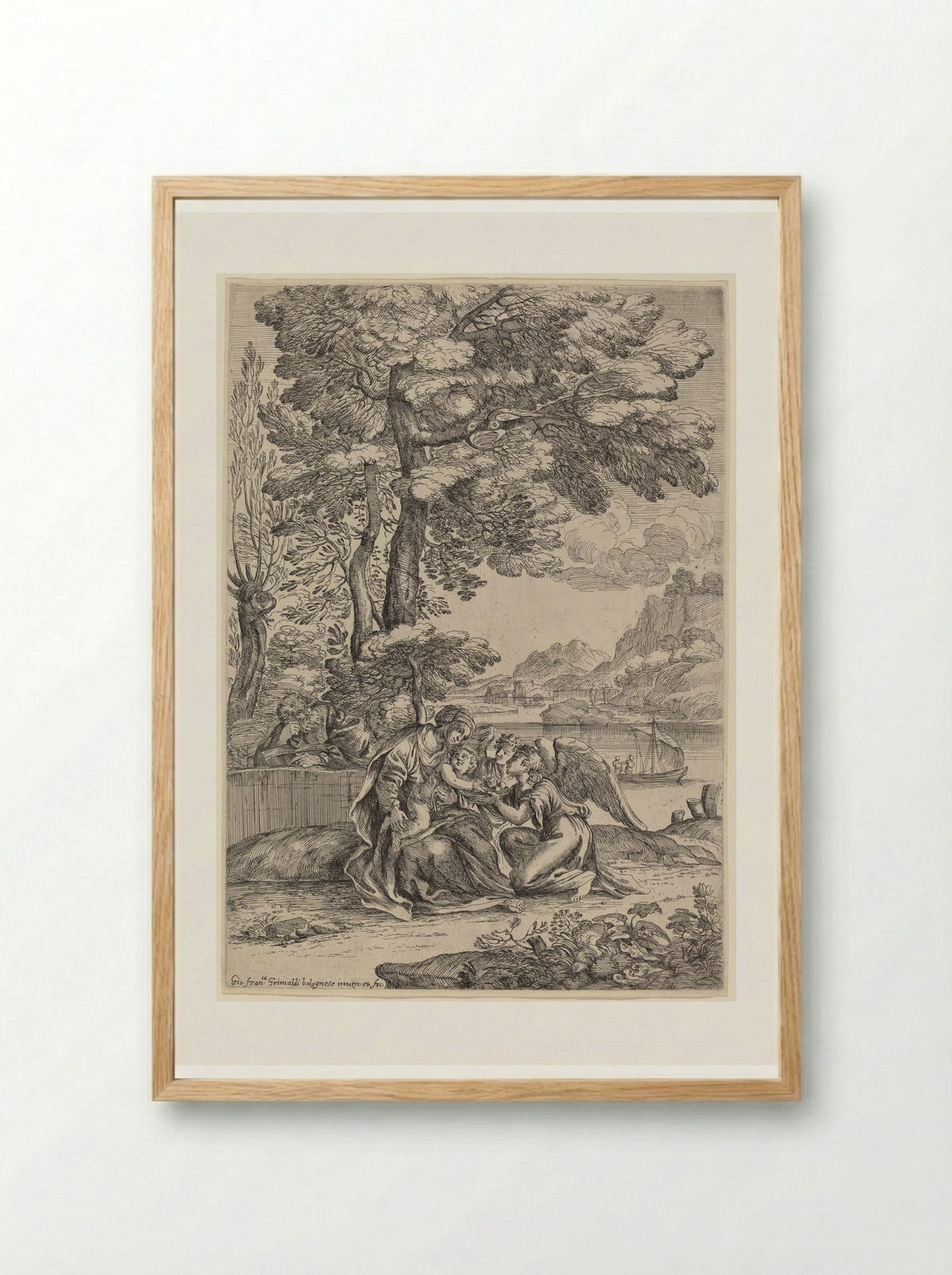 The Flight into Egypt - Giovanni Francesco Grimaldi - Framed Print Wood