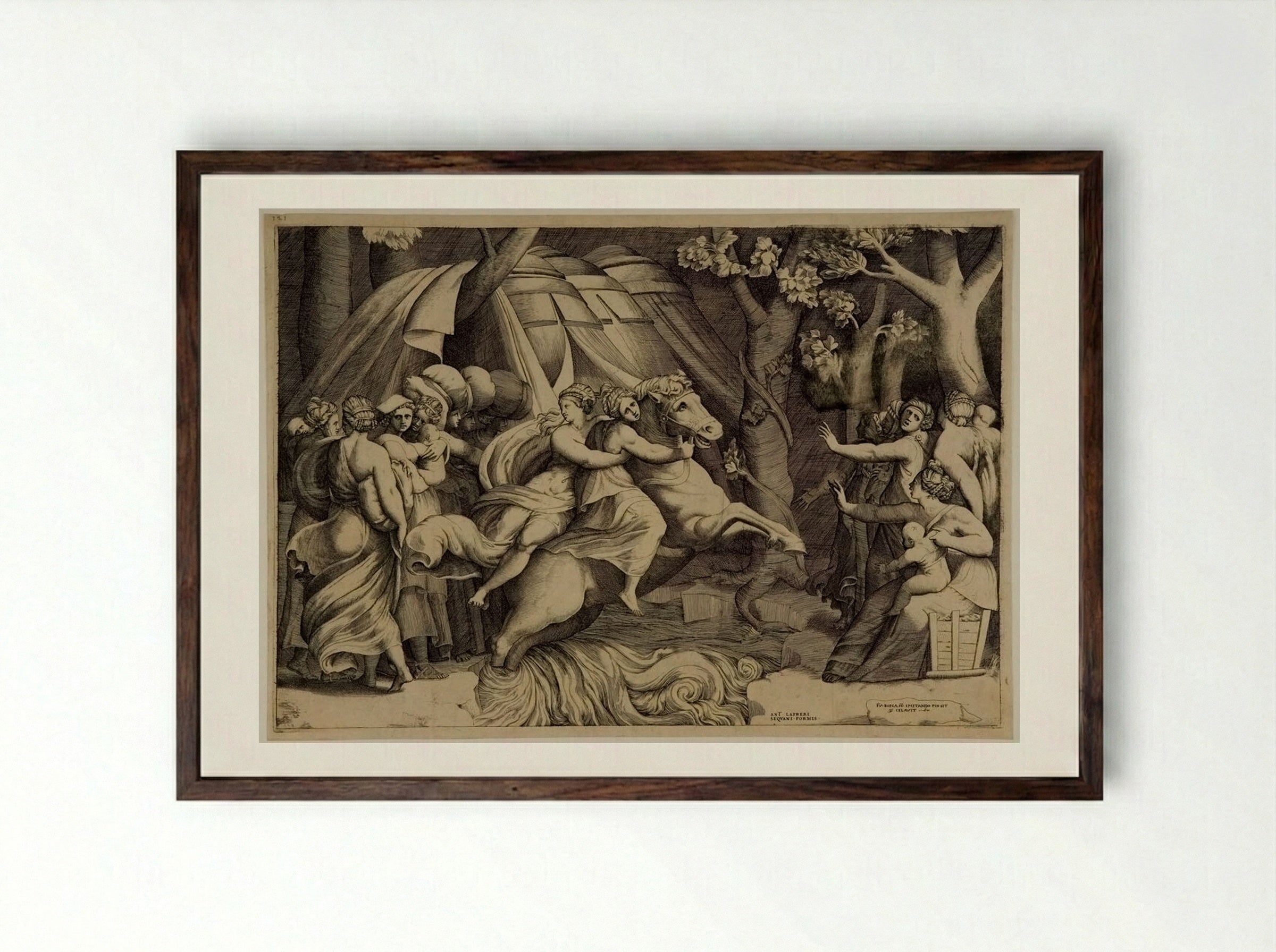 The Flight of Cloelia - Giulio Bonasone - Framed Print Dark Wood