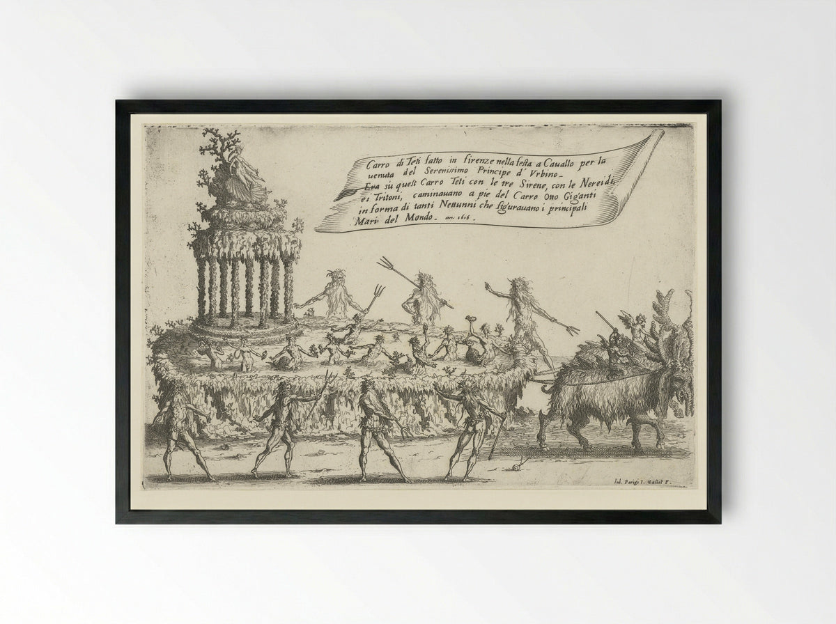 The Float of Thetis - Jacques Callot - Framed Print Black